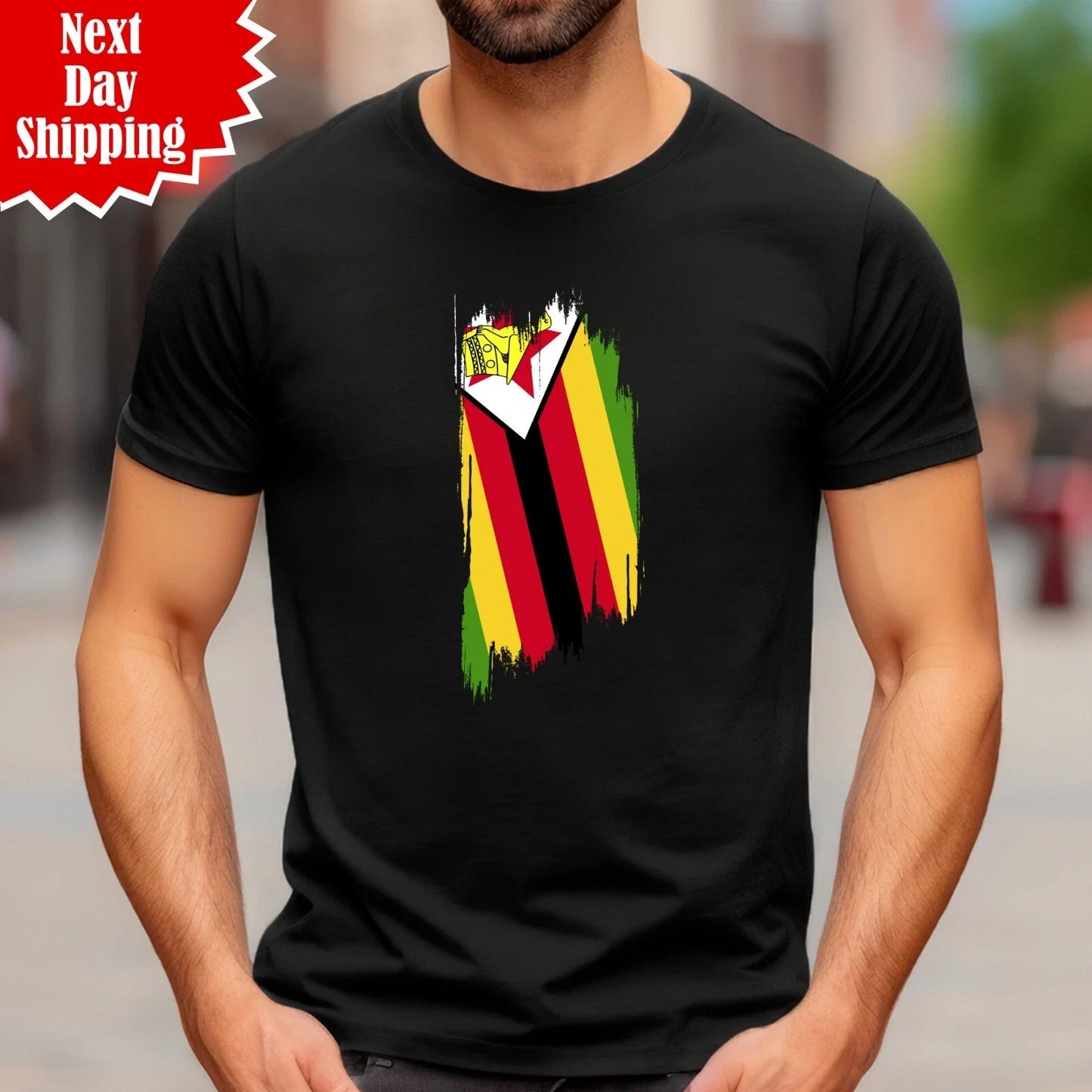 Zimbabwe Grunge Flag Men's T Shirt Printed Zimbabwean Day Football Gift Tee Top Unisex T-shirt, Sweatshirt, Hoodie, Long Sleeve Tee - T-Shirt, Sweatshirt, Hoodie