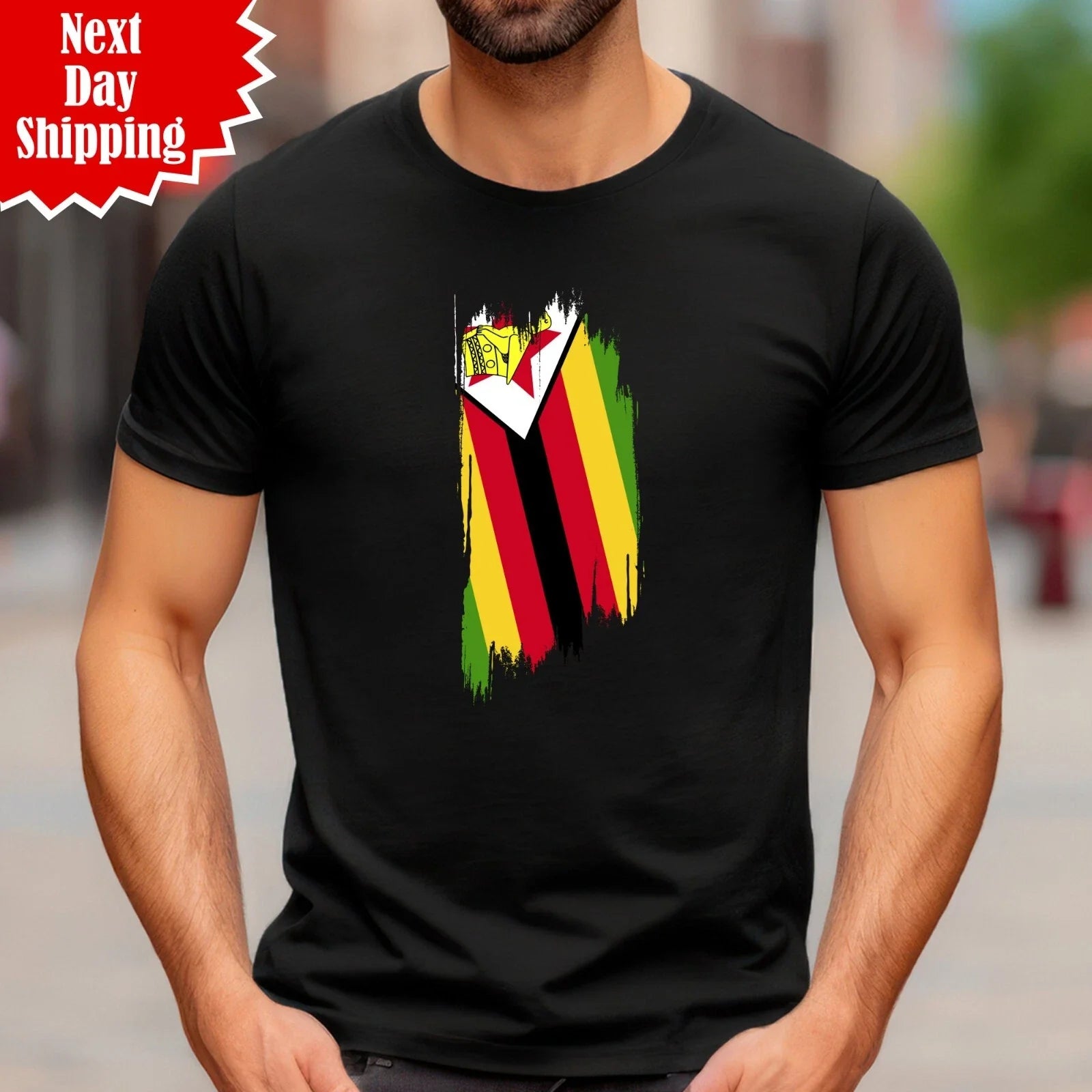 Zimbabwe Grunge Flag Men's T Shirt Printed Zimbabwean Day Football Gift Tee Top Unisex T-shirt, Sweatshirt, Hoodie, Long Sleeve Tee - T-Shirt, Sweatshirt, Hoodie