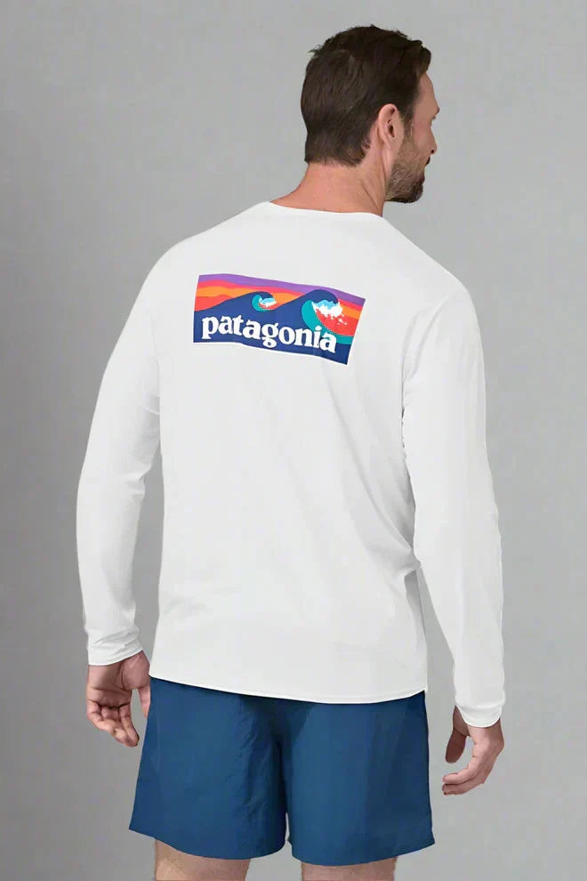 Patagonia Long Sleeve Cap Cool Daily Graphic Shirt Waters Boardshort Logo: White Unisex T-shirt, Sweatshirt, Hoodie, Long Sleeve Tee - T-Shirt, Sweatshirt, Hoodie