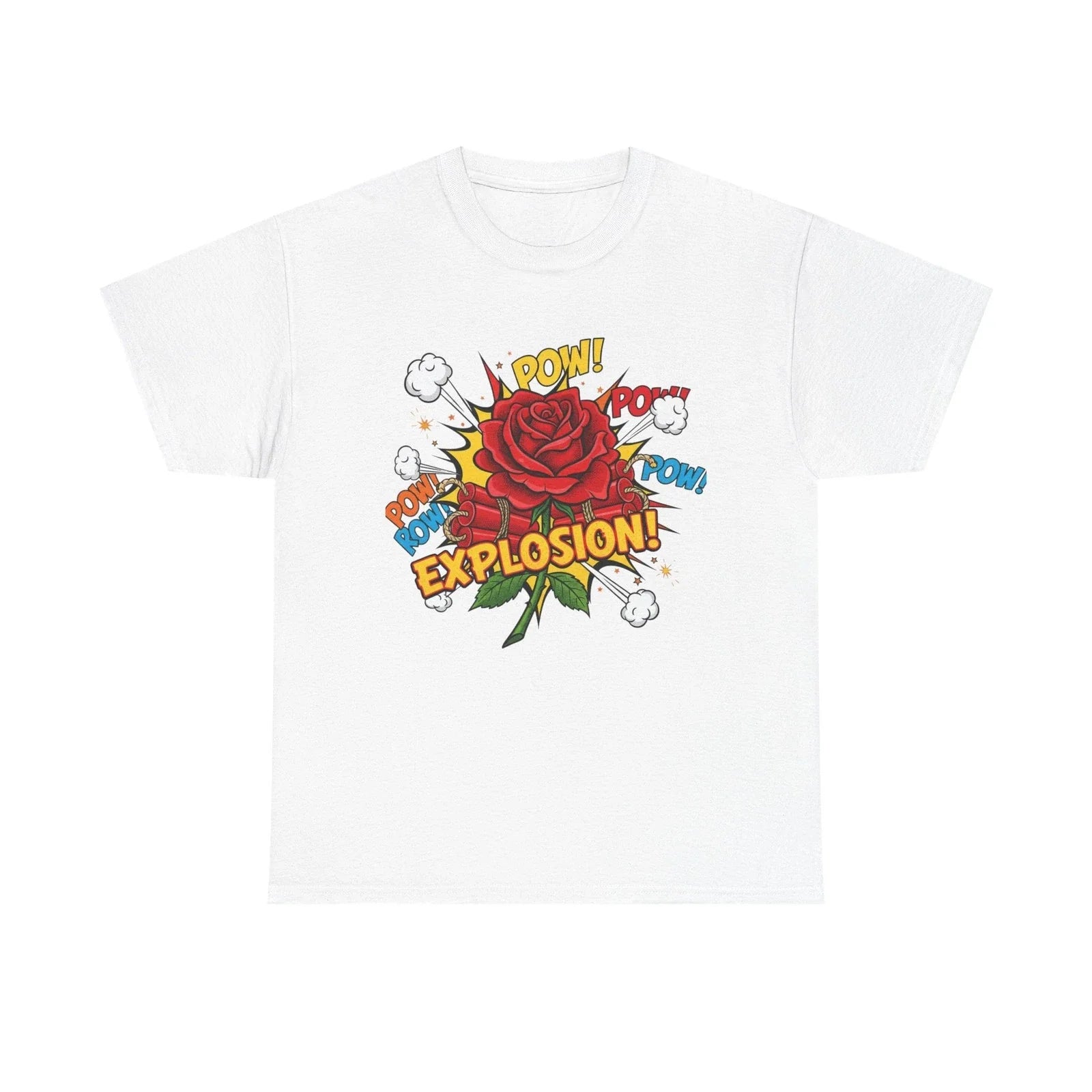 Camiseta Explosin de Rosas. Camiseta grfica de flores estilo cmic Pop Art. Unisex T-shirt, Sweatshirt, Hoodie, Long Sleeve Tee - T-Shirt, Sweatshirt, Hoodie