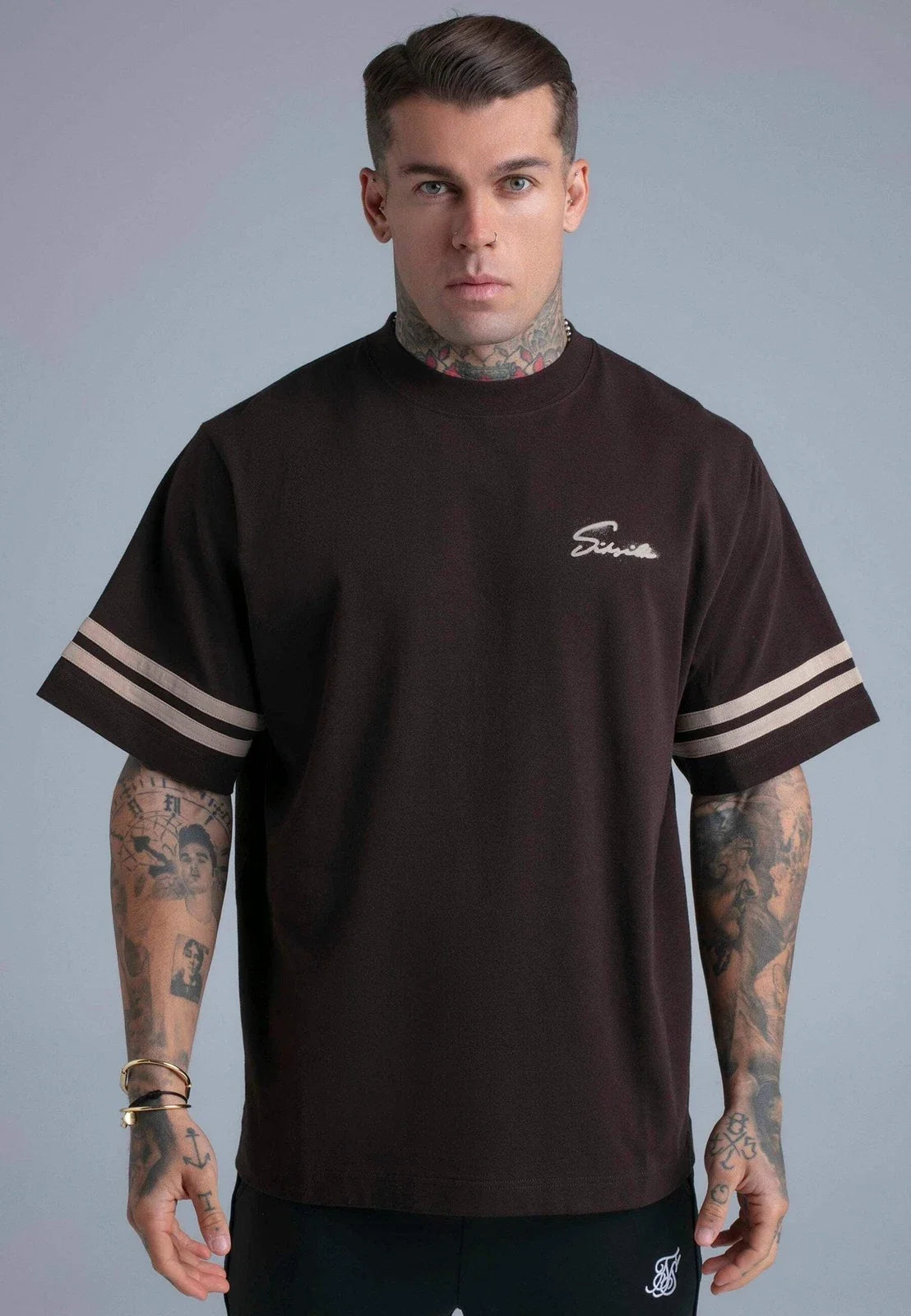 SikSilk Men's Short Sleeved Oversized Crew Neck Script T-Shirt Tee Brown Unisex T-shirt, Sweatshirt, Hoodie, Long Sleeve Tee - T-Shirt, Sweatshirt, Hoodie