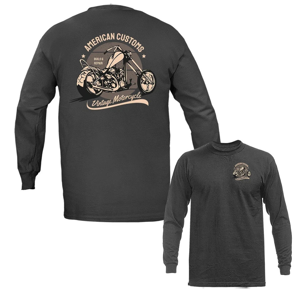 American Customs Bikers Vintage Classic Custom Motorcycle Long Sleeve T-Shirt Unisex T-shirt, Sweatshirt, Hoodie, Long Sleeve Tee - T-Shirt, Sweatshirt, Hoodie
