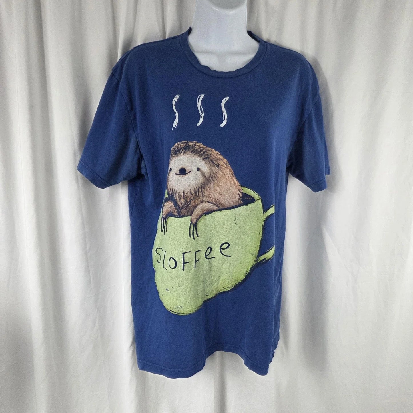 Design By Humans Shirt Mens Medium Blue Sloth Sloffee Coffee Graphic Tee Top Unisex T-shirt, Sweatshirt, Hoodie, Long Sleeve Tee - T-Shirt, Sweatshirt, Hoodie