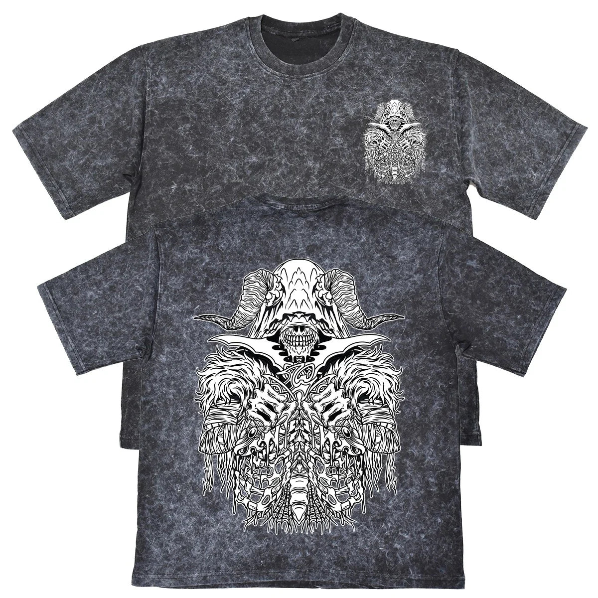 Horned Skeleton Demon Mens Carbon Grey Heavyweight 240gsm Vintage T-Shirt Unisex T-shirt, Sweatshirt, Hoodie, Long Sleeve Tee - T-Shirt, Sweatshirt, Hoodie