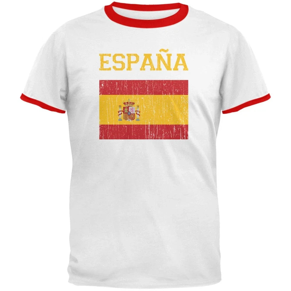 World Cup Distressed Flag Espana White/Red Men's Ringer T-Shirt Unisex T-shirt, Sweatshirt, Hoodie, Long Sleeve Tee - T-Shirt, Sweatshirt, Hoodie