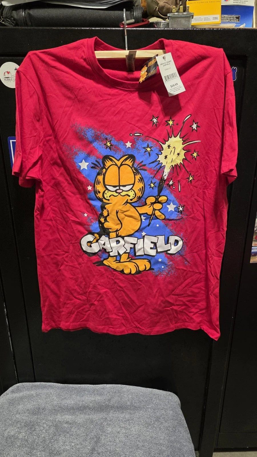 Garfield Red T Shirt Fireworks Size Large 4th of July Unisex T-shirt, Sweatshirt, Hoodie, Long Sleeve Tee - T-Shirt, Sweatshirt, Hoodie