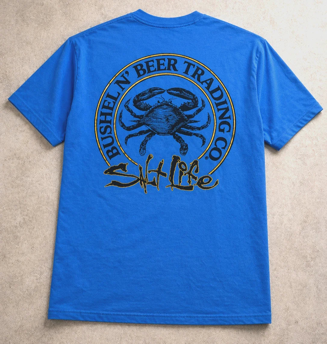 Salt Life Crab Beer Trading Co Pocket Tee Mens Medium Blue Double Sided Unisex T-shirt, Sweatshirt, Hoodie, Long Sleeve Tee - T-Shirt, Sweatshirt, Hoodie