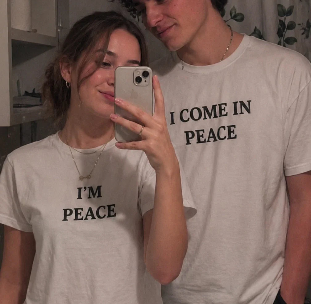 I'm Peace I Come In Peace Matching Couples T-Shirts Funny His Hers Lover Gift Unisex T-shirt, Sweatshirt, Hoodie, Long Sleeve Tee - T-Shirt, Sweatshirt, Hoodie