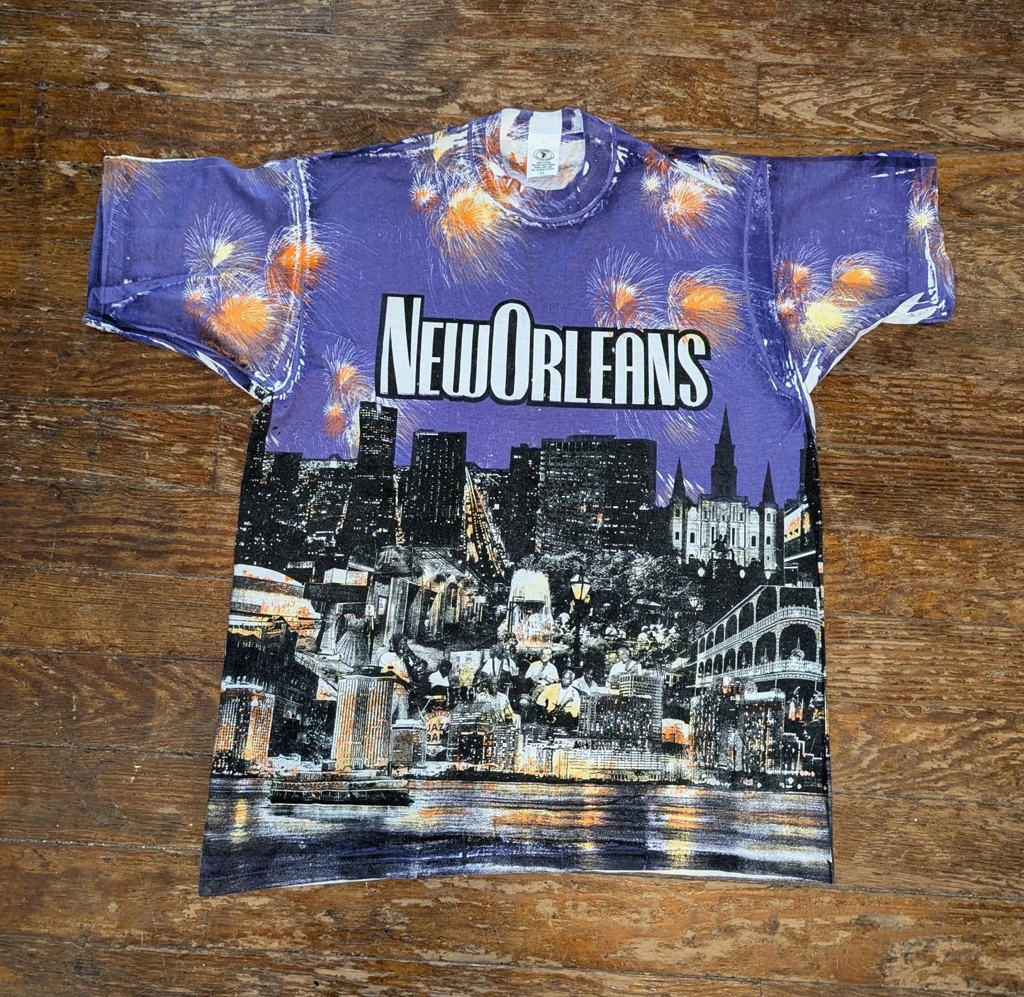 Vtg 90 Y2K New Orleans AOP Shirt XL Skyline Jazz  Cotton Armor Tourist Cathedral Unisex T-shirt, Sweatshirt, Hoodie, Long Sleeve Tee - T-Shirt, Sweatshirt, Hoodie