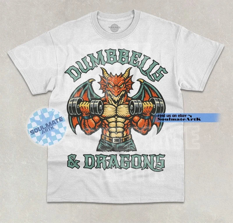 Dumbells & Dragons T-Shirt Funny Meme Gym Lover Joke Graphic Unisex Shirt Unisex T-shirt, Sweatshirt, Hoodie, Long Sleeve Tee - T-Shirt, Sweatshirt, Hoodie
