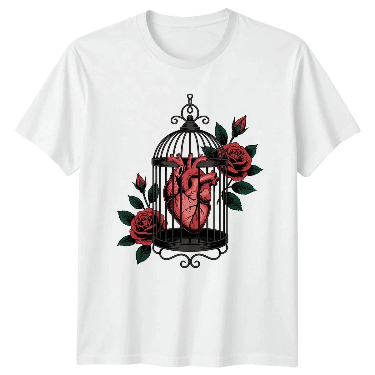 Heart In Cage Roses Gothic Mens T-Shirt Womens Tee Graphic Unisex Top Unisex T-shirt, Sweatshirt, Hoodie, Long Sleeve Tee - T-Shirt, Sweatshirt, Hoodie