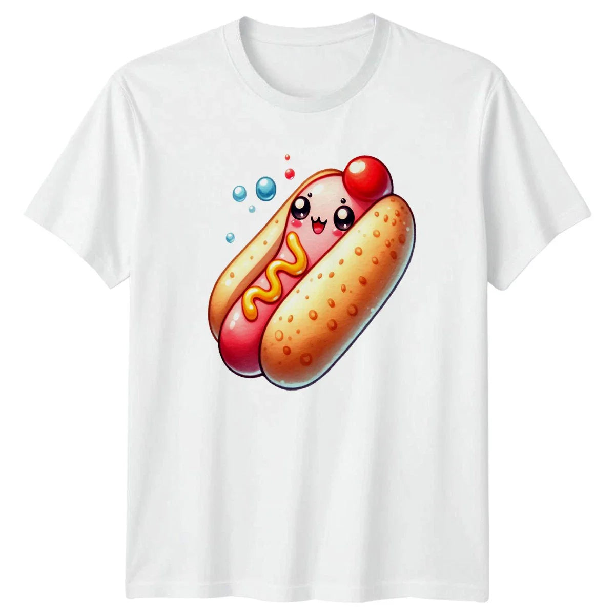 Cute Happy Hot Dog With Mustard T-Shirt Kawaii Food Fast Food Birthday Gift Unisex T-shirt, Sweatshirt, Hoodie, Long Sleeve Tee - T-Shirt, Sweatshirt, Hoodie