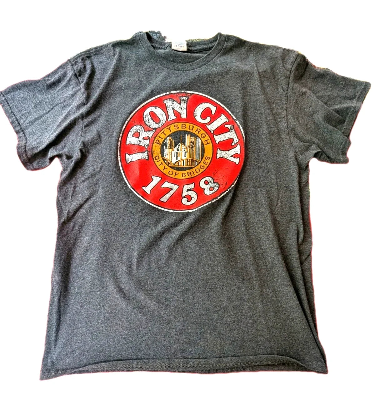 Iron City Beer 1758 Pittsburgh PA City of Bridges Gray Short Sleeve Shirt Mens L Unisex T-shirt, Sweatshirt, Hoodie, Long Sleeve Tee - T-Shirt, Sweatshirt, Hoodie