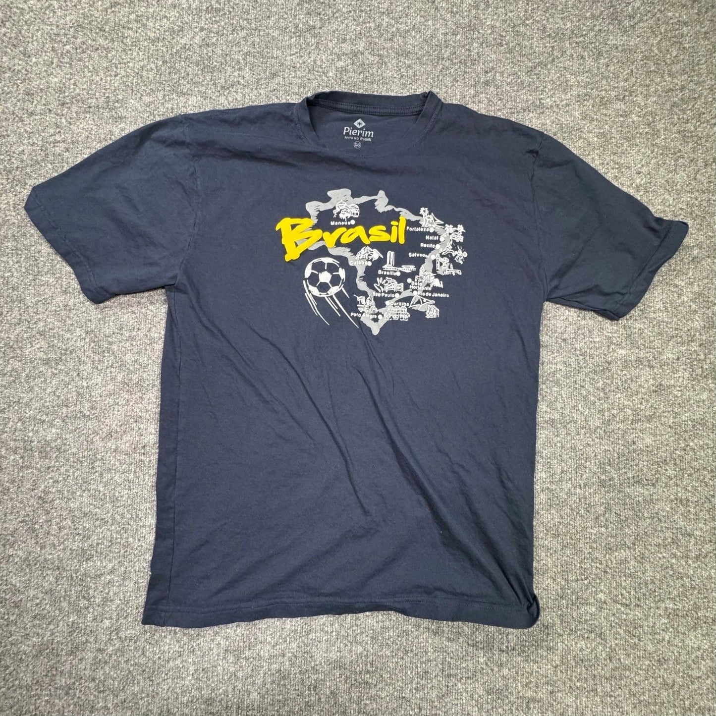 Pierim Brasil Souvenir T-Shirt Men L Navy Blue Map Soccer Ball Graphic Print Tee Unisex T-shirt, Sweatshirt, Hoodie, Long Sleeve Tee - T-Shirt, Sweatshirt, Hoodie