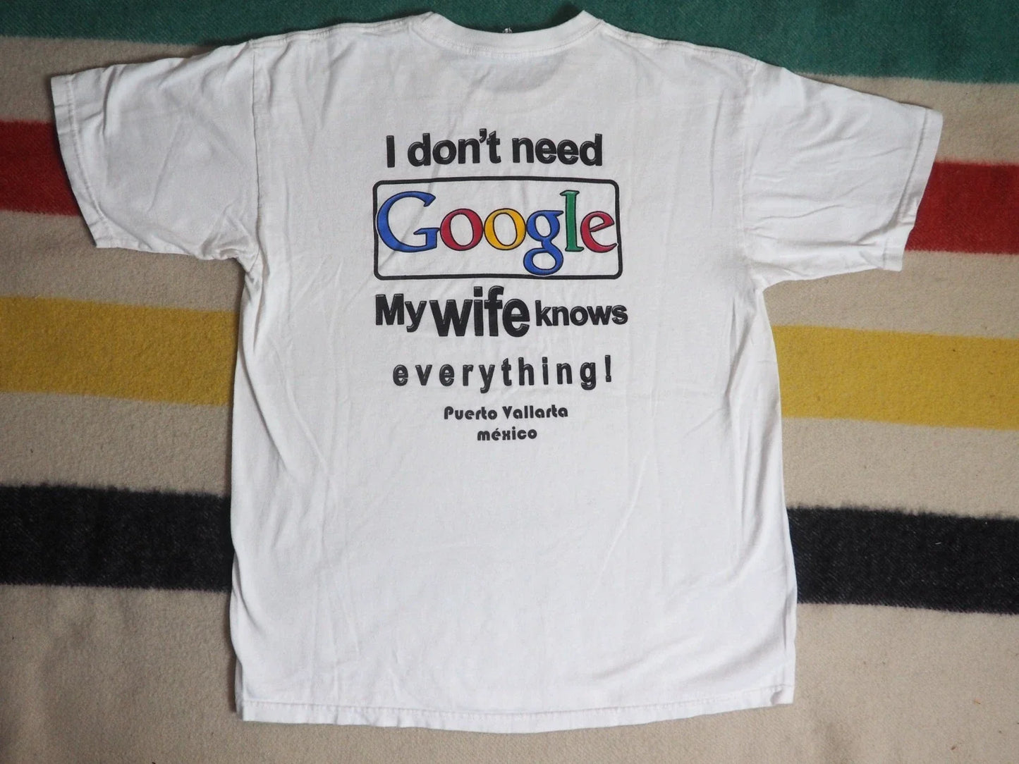 VTG Y2k 2000s Google Wife Dad Joke Humor Mexico Text White Tee T-Shirt L Unisex T-shirt, Sweatshirt, Hoodie, Long Sleeve Tee - T-Shirt, Sweatshirt, Hoodie