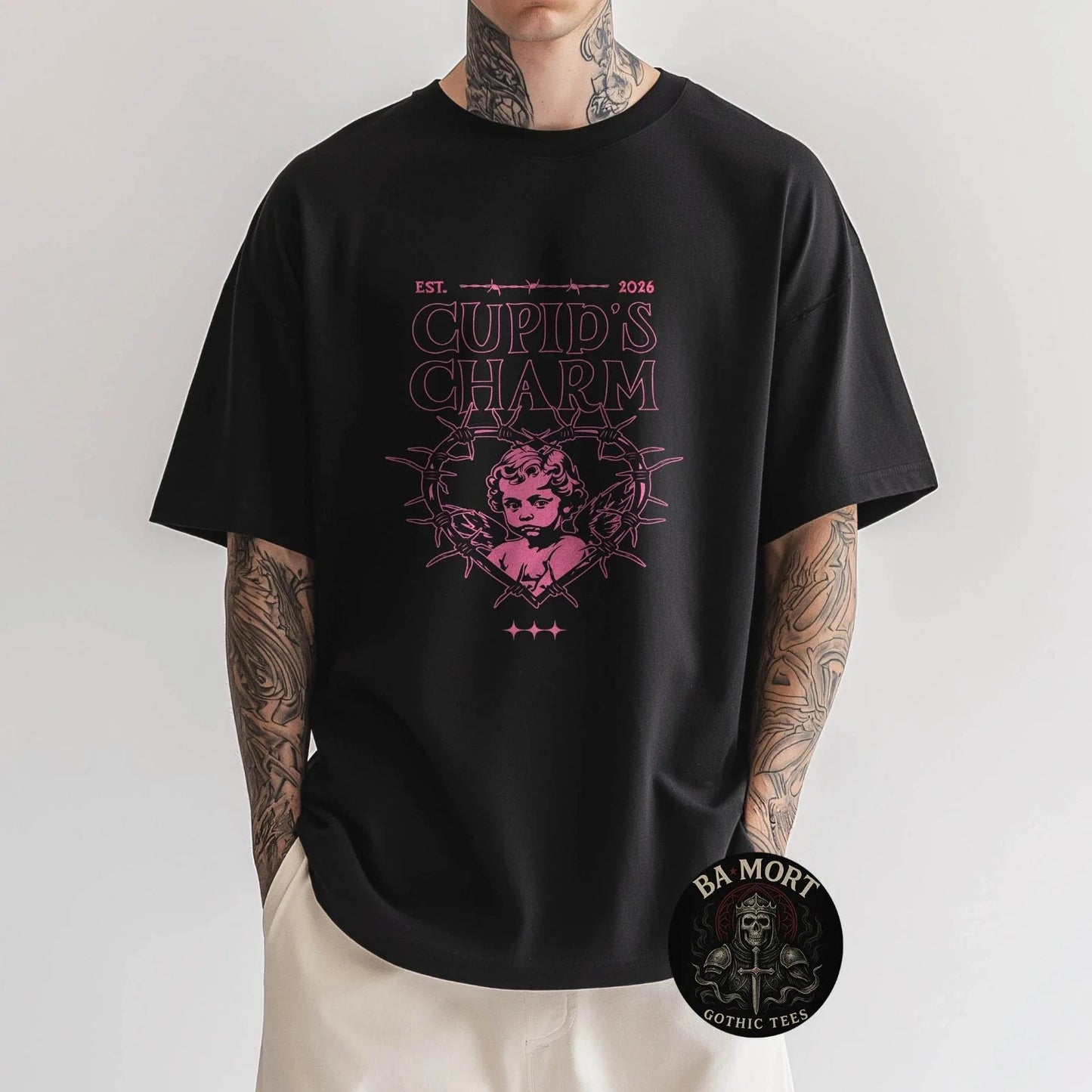 Cupid's Charm Barbed Wire Heart Y2K Valentine Gift T-Shirt Unisex T-shirt, Sweatshirt, Hoodie, Long Sleeve Tee - T-Shirt, Sweatshirt, Hoodie