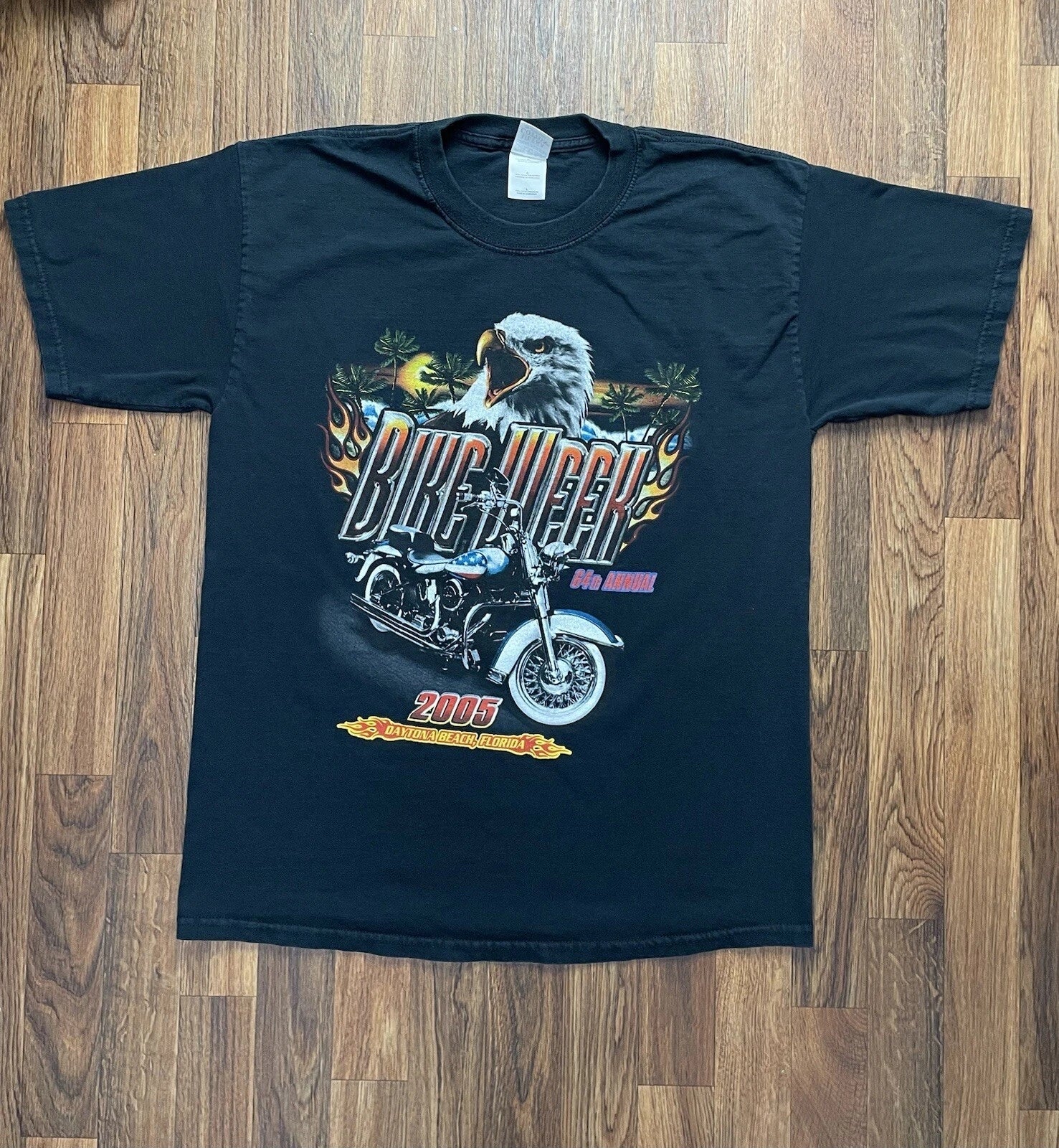 Bike Week Mens Large Black Double Sided Eagle Sunset Y2K Biker 2005 Tee Rare Unisex T-shirt, Sweatshirt, Hoodie, Long Sleeve Tee - T-Shirt, Sweatshirt, Hoodie