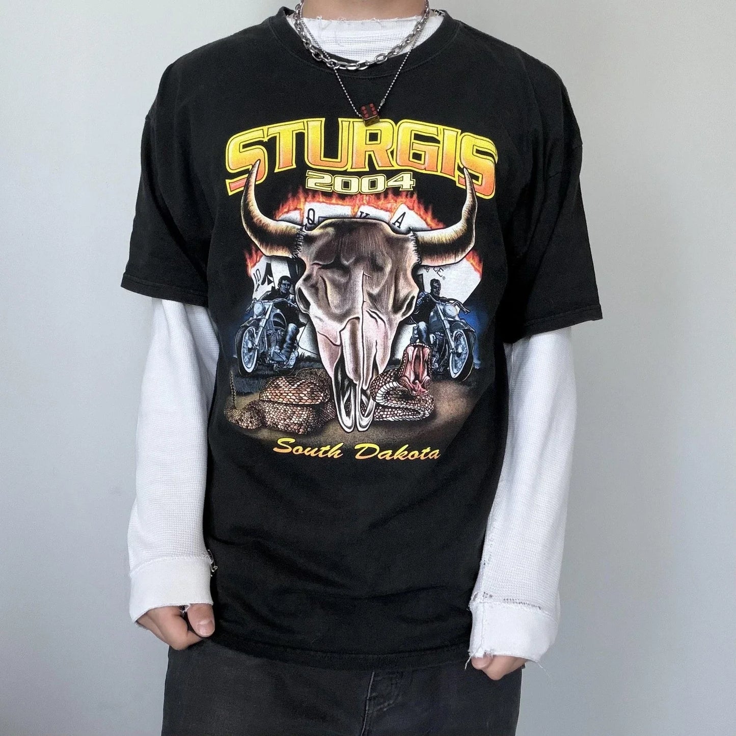 Y2K Biker Tee Sturgis 2004 Shirt Mens XL Black Skull Snake Rally Graphic Tee Unisex T-shirt, Sweatshirt, Hoodie, Long Sleeve Tee - T-Shirt, Sweatshirt, Hoodie