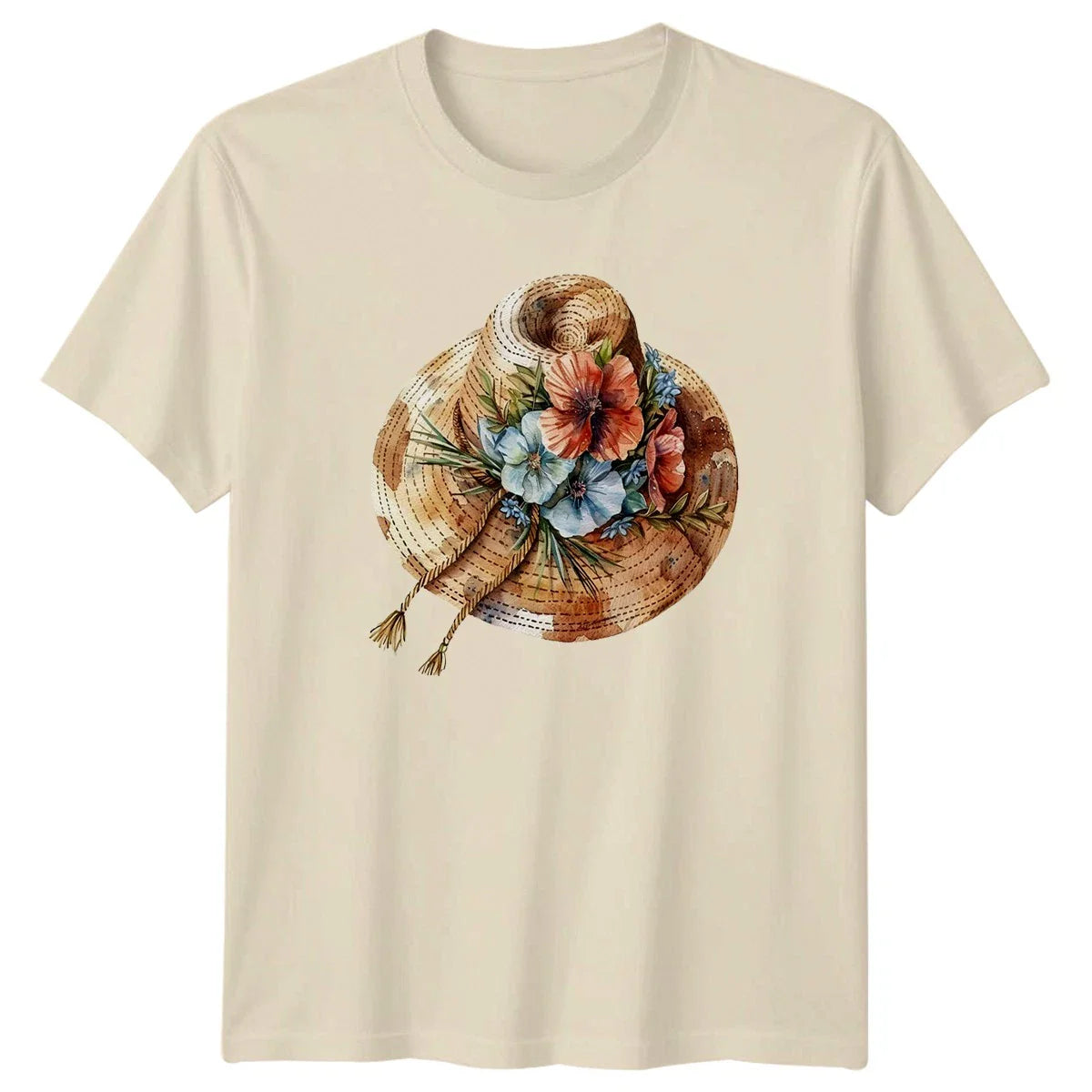 Boho Straw Hat Floral Print Womens T-Shirt Spring Fashion Gift For Her Unisex T-shirt, Sweatshirt, Hoodie, Long Sleeve Tee - T-Shirt, Sweatshirt, Hoodie