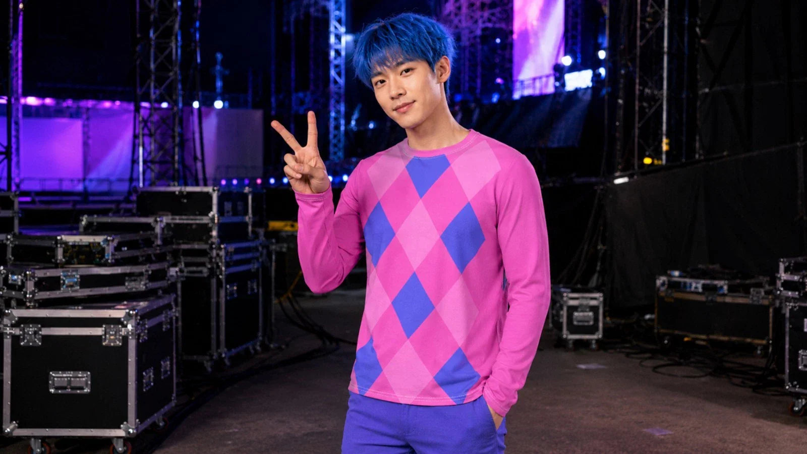 Pink and Blue Argyle Long Sleeve Shirt, Bright Kawaii JPOP KPOP Fashion Unisex T-shirt, Sweatshirt, Hoodie, Long Sleeve Tee - T-Shirt, Sweatshirt, Hoodie