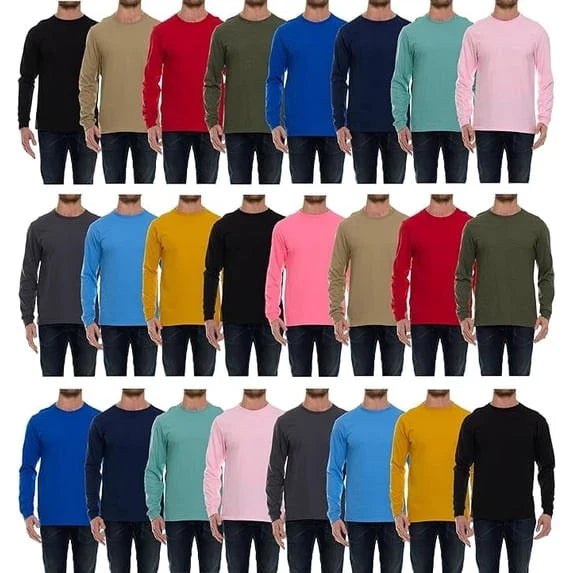 24 Pack Men's Long Sleeve T-Shirts 2XL Dark Colors Cotton Blend Bulk Tees Unisex T-shirt, Sweatshirt, Hoodie, Long Sleeve Tee - T-Shirt, Sweatshirt, Hoodie