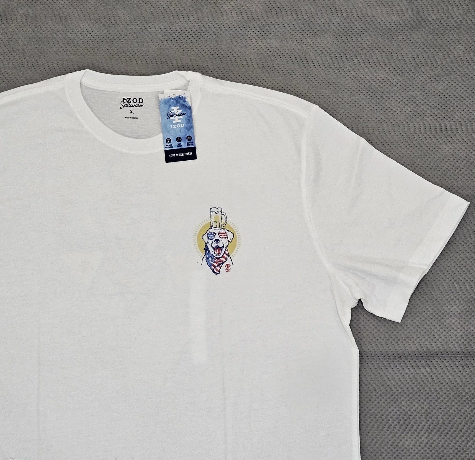NWT Izod Saltwater 4th Of July White Tee Dog Beer Sunny Times Crew Neck  Size XL Unisex T-shirt, Sweatshirt, Hoodie, Long Sleeve Tee - T-Shirt, Sweatshirt, Hoodie
