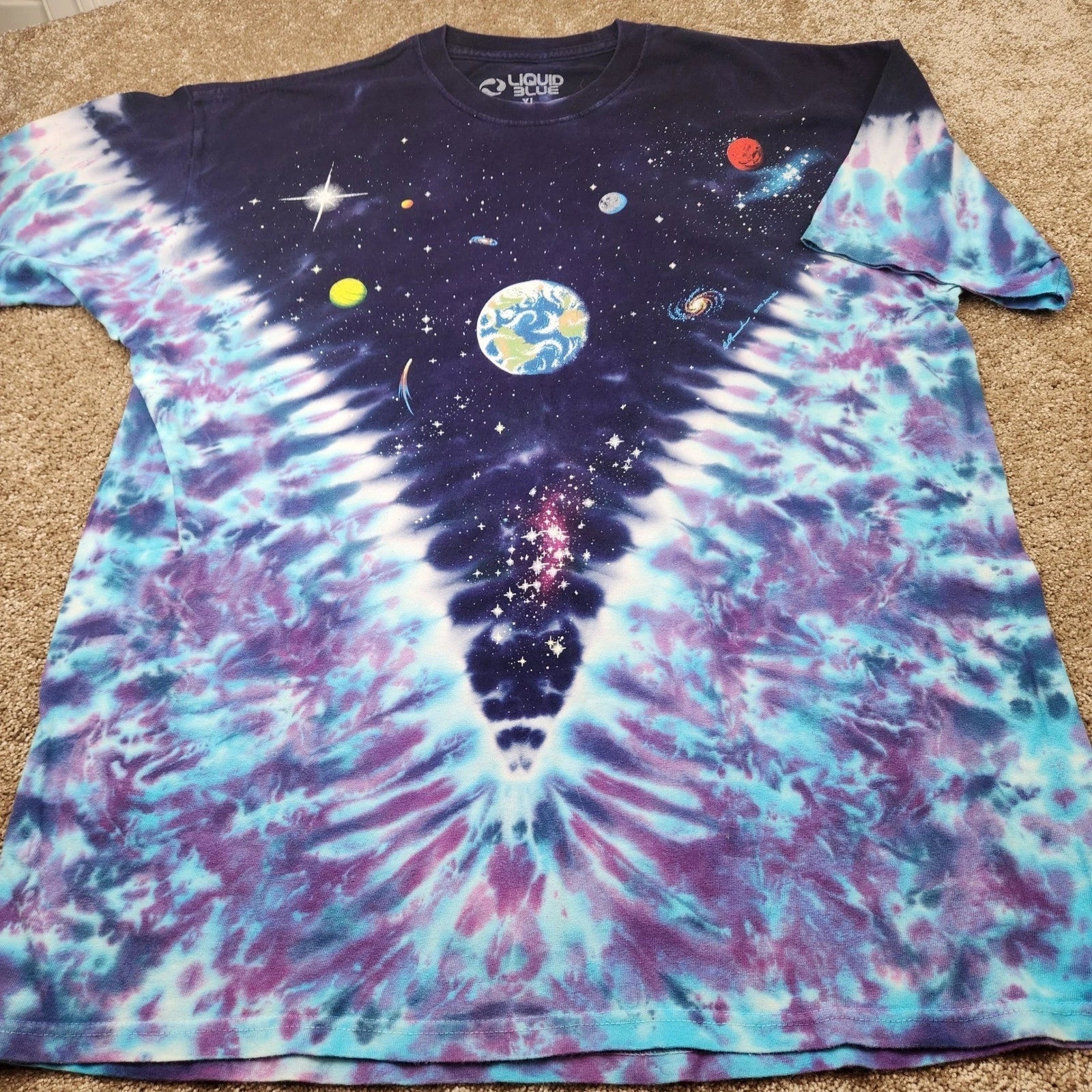 Liquid Blue Space Galaxy Tie Dye T-Shirt Mens XL Planets Stars 1992 Art Purple Unisex T-shirt, Sweatshirt, Hoodie, Long Sleeve Tee - T-Shirt, Sweatshirt, Hoodie