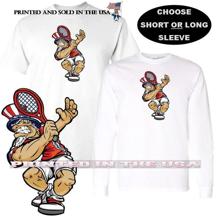 Uncle Sam Patriotic Tennis Team Mascot Player Cartoon Custom T Shirt Unisex T-shirt, Sweatshirt, Hoodie, Long Sleeve Tee - T-Shirt, Sweatshirt, Hoodie