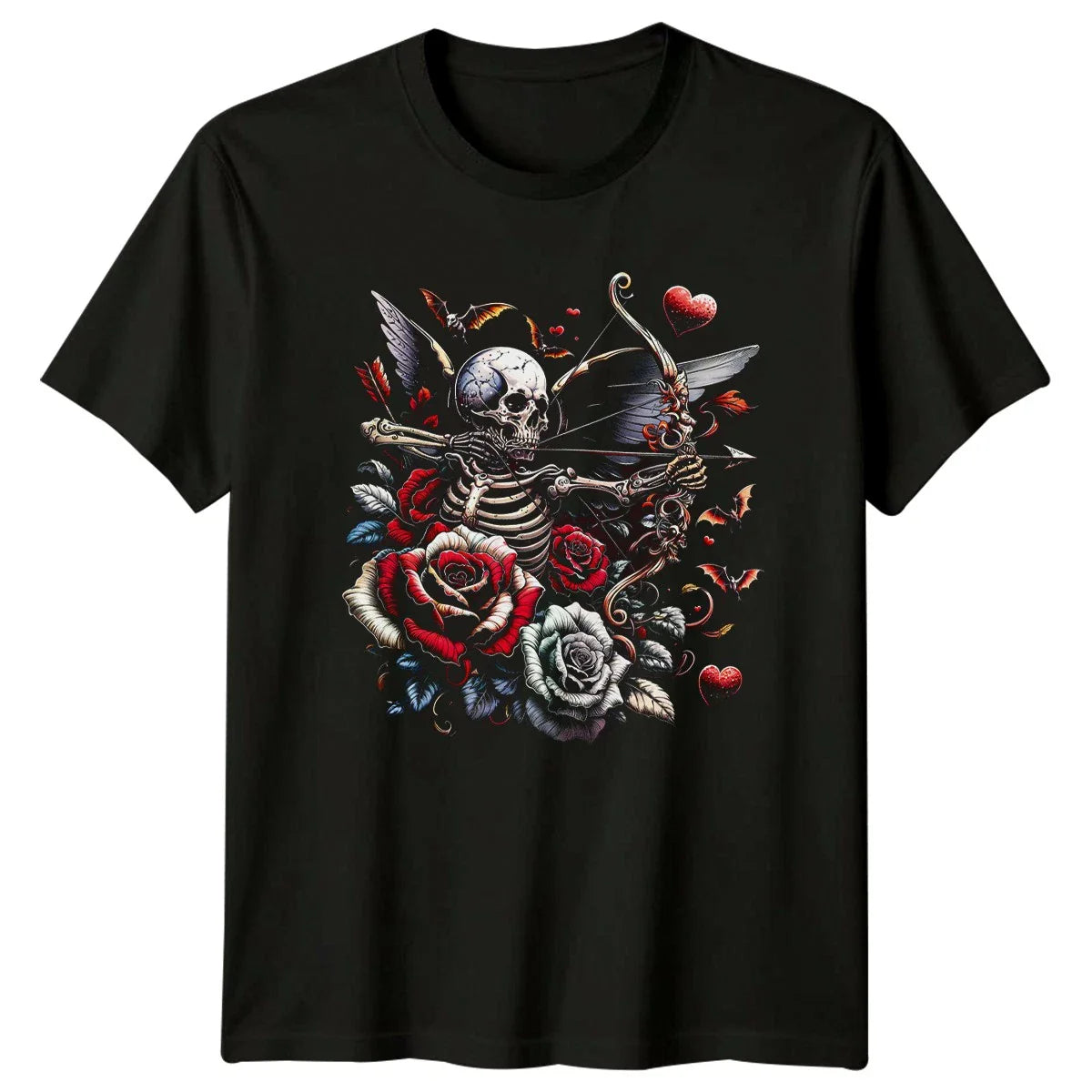Gothic Skeleton Cupid With Roses T-Shirt Dark Romance Gothic Art Valentines Day Unisex T-shirt, Sweatshirt, Hoodie, Long Sleeve Tee - T-Shirt, Sweatshirt, Hoodie