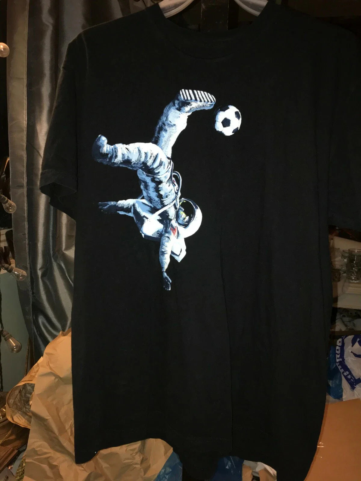 NASA ASTRONAUT Space SOCCER BALL Player Men's XL BLACK T-Shirt Unisex T-shirt, Sweatshirt, Hoodie, Long Sleeve Tee - T-Shirt, Sweatshirt, Hoodie