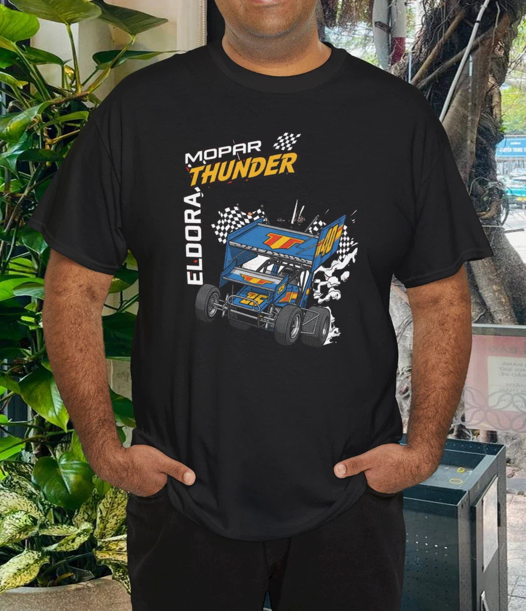 VTG Y2K Mopar Thunder At Eldora 2004 T-Shirt Men's USAC Racing Cotton Blend Unisex T-shirt, Sweatshirt, Hoodie, Long Sleeve Tee - T-Shirt, Sweatshirt, Hoodie