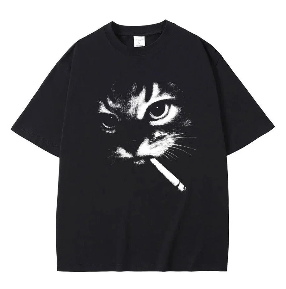 Funny Meme Smoking Cat Face Graphic T-shirt Men Women Unisex T-shirt, Sweatshirt, Hoodie, Long Sleeve Tee - T-Shirt, Sweatshirt, Hoodie