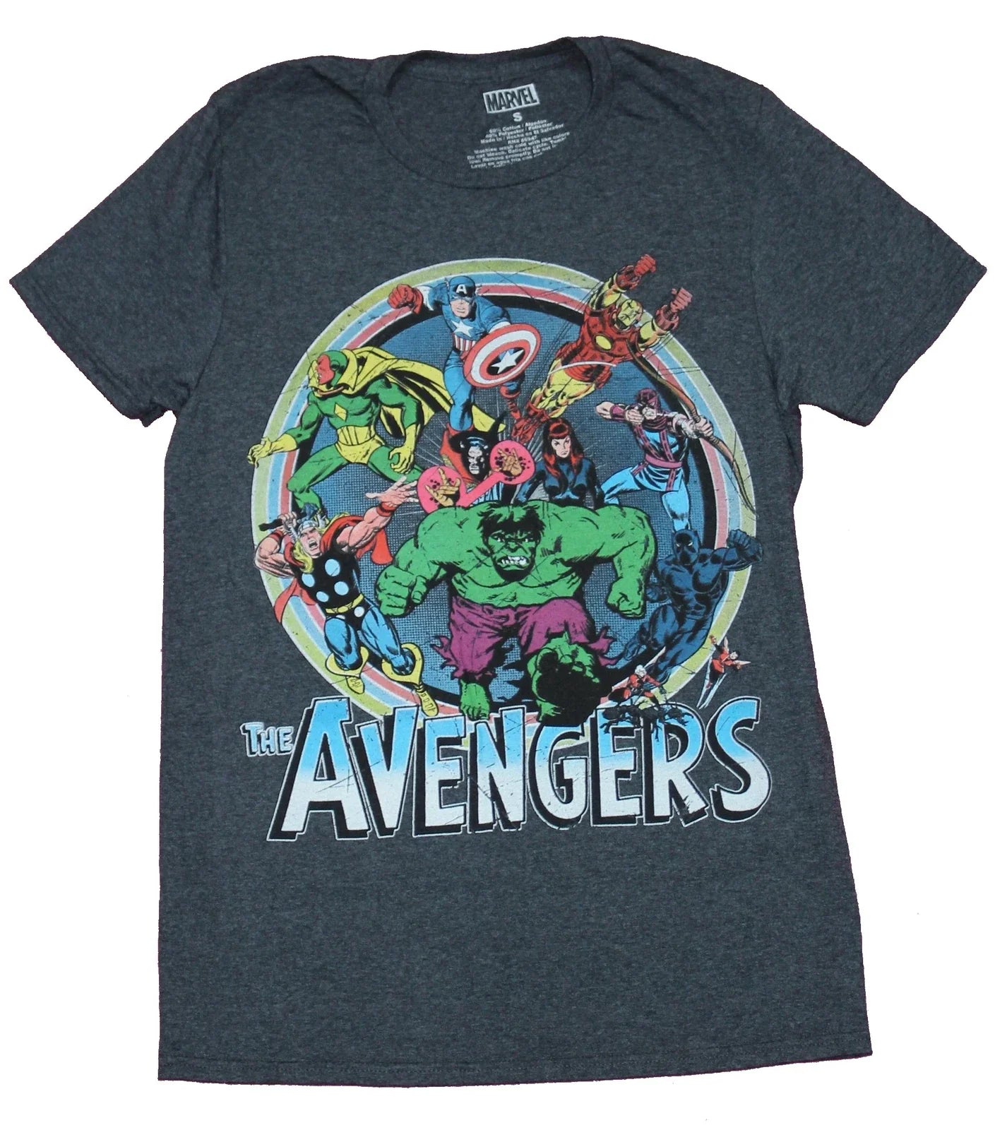 The Avengers Mens T-Shirt - Giant Group Of Comic Heroes Attacking Rainbow Circle Unisex T-shirt, Sweatshirt, Hoodie, Long Sleeve Tee - T-Shirt, Sweatshirt, Hoodie