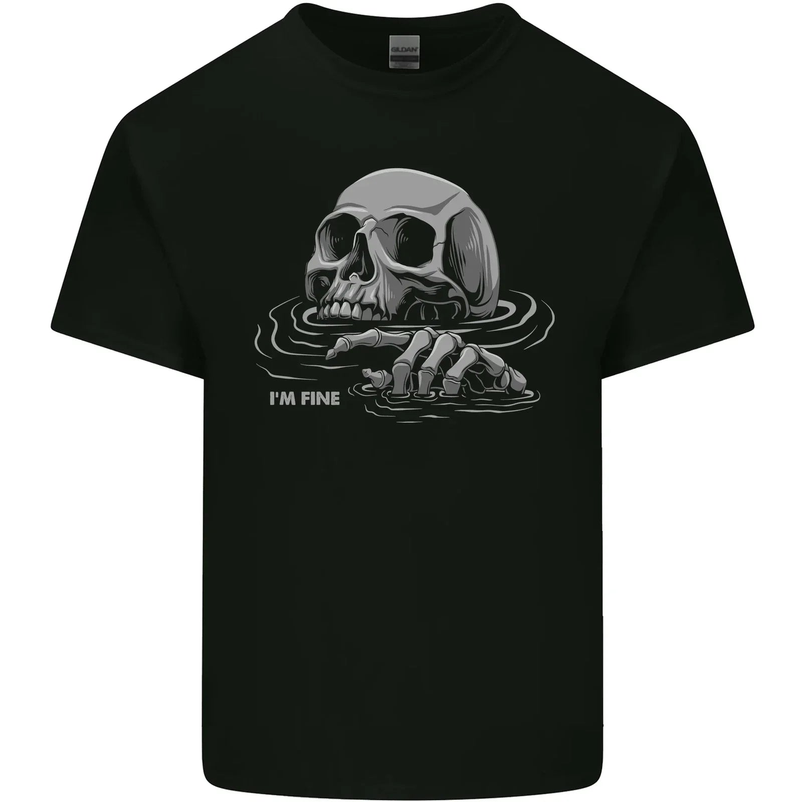 Drowning Skull Im Fine Mens Cotton T-Shirt Tee Top Unisex T-shirt, Sweatshirt, Hoodie, Long Sleeve Tee - T-Shirt, Sweatshirt, Hoodie