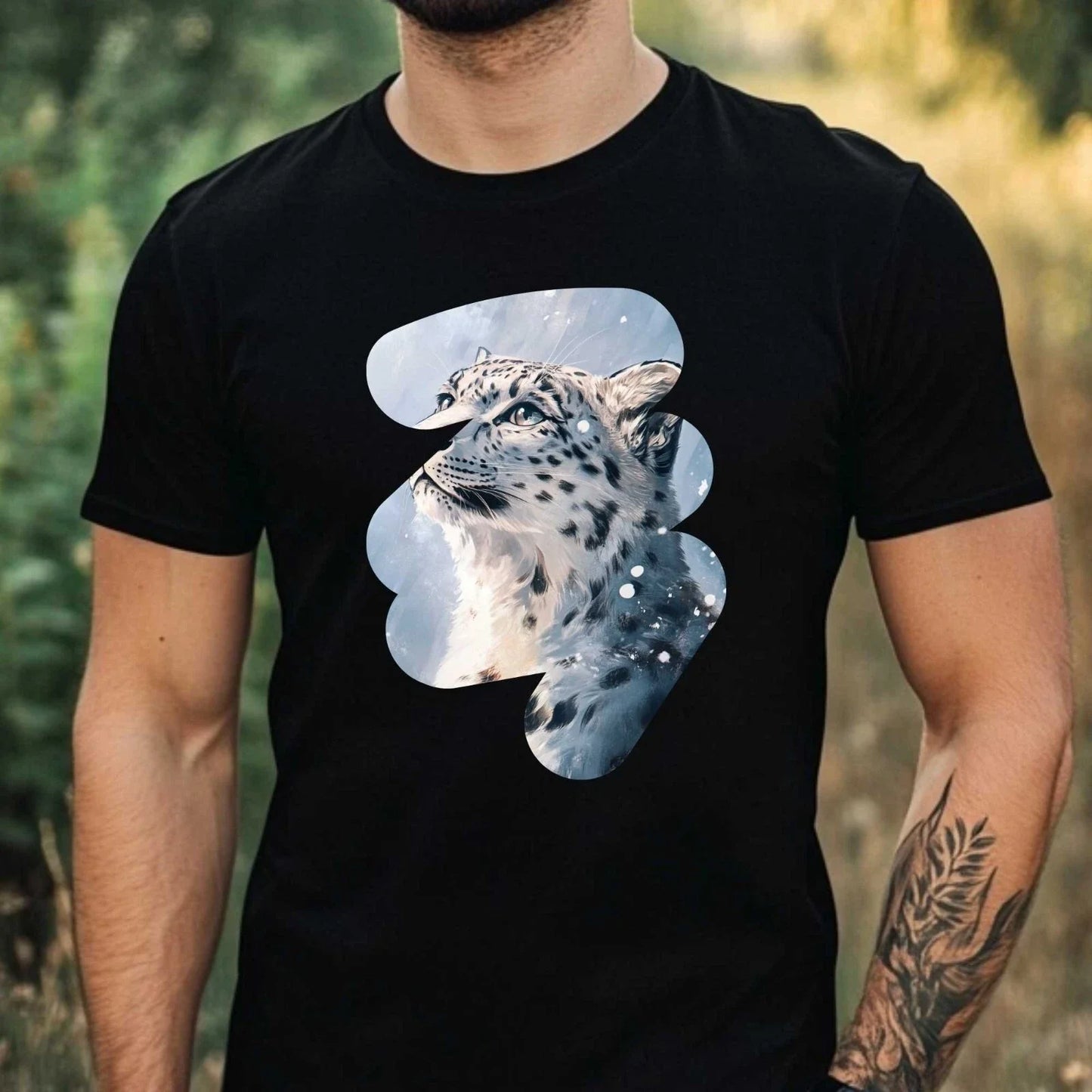 Mens Snow Leopard Print Cotton T-Shirt Size XS to 5XL Unisex T-shirt, Sweatshirt, Hoodie, Long Sleeve Tee - T-Shirt, Sweatshirt, Hoodie