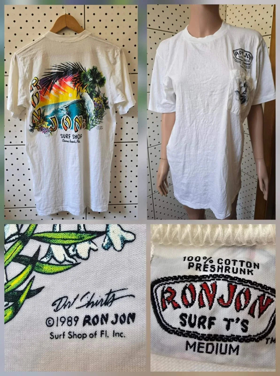 Vintage 1989 RON JON SURF SHOP Cocoa Beach T-shirt Cotton Medium Made in U.S.A. Unisex T-shirt, Sweatshirt, Hoodie, Long Sleeve Tee - T-Shirt, Sweatshirt, Hoodie