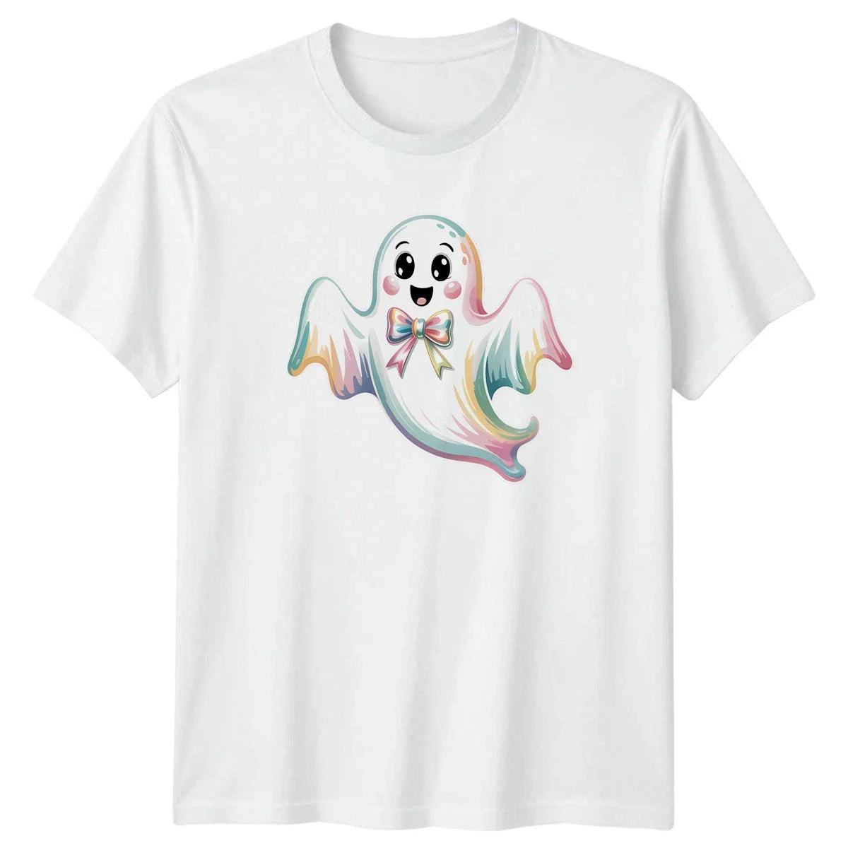 Cute Pastel Ghost With Rainbow T-Shirt Kawaii Ghost Halloween Gift Unisex T-shirt, Sweatshirt, Hoodie, Long Sleeve Tee - T-Shirt, Sweatshirt, Hoodie