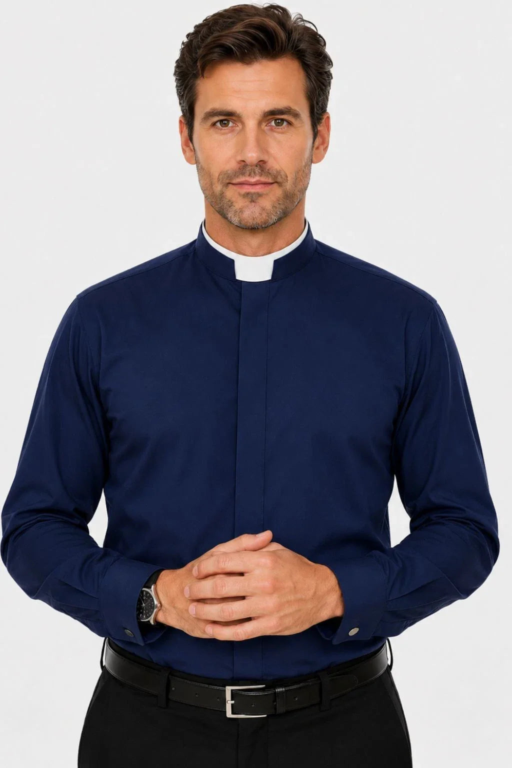 Men's Navy Clergy Shirt Roman Collar Long Sleeve Pastor Priest Church Wear Unisex T-shirt, Sweatshirt, Hoodie, Long Sleeve Tee - T-Shirt, Sweatshirt, Hoodie