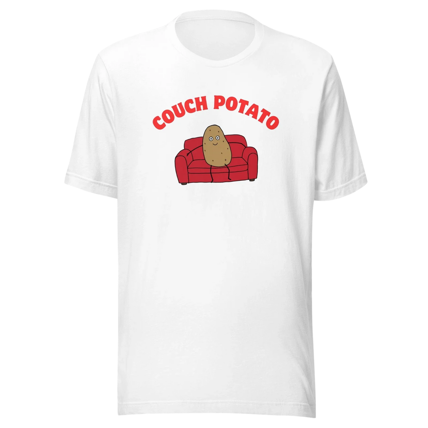 Funny Couch Potato Cartoon Graphic Cute Lazy Potato on Red Sofa T-Shirt Unisex T-shirt, Sweatshirt, Hoodie, Long Sleeve Tee - T-Shirt, Sweatshirt, Hoodie