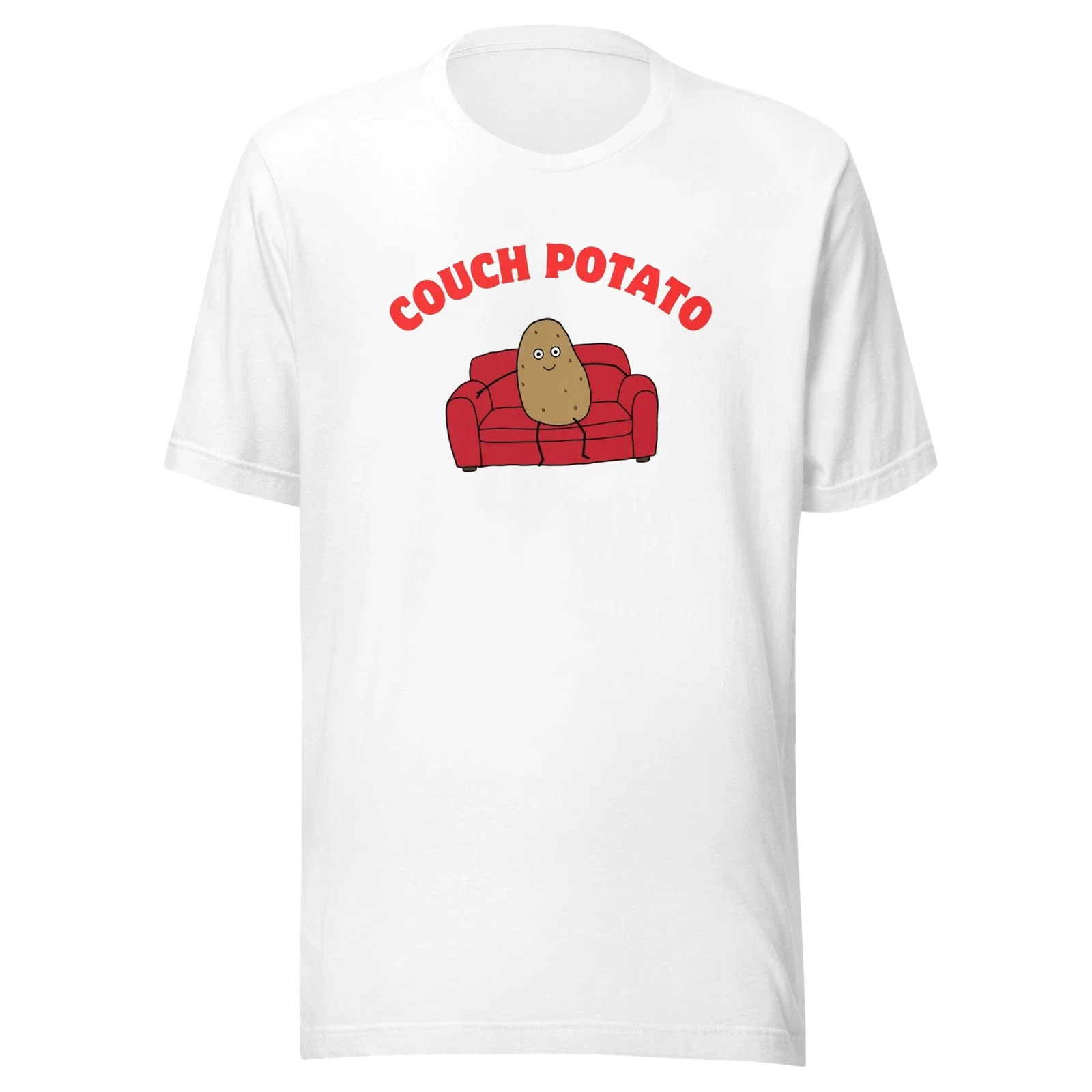 Funny Couch Potato Cartoon Graphic Cute Lazy Potato on Red Sofa T-Shirt Unisex T-shirt, Sweatshirt, Hoodie, Long Sleeve Tee - T-Shirt, Sweatshirt, Hoodie