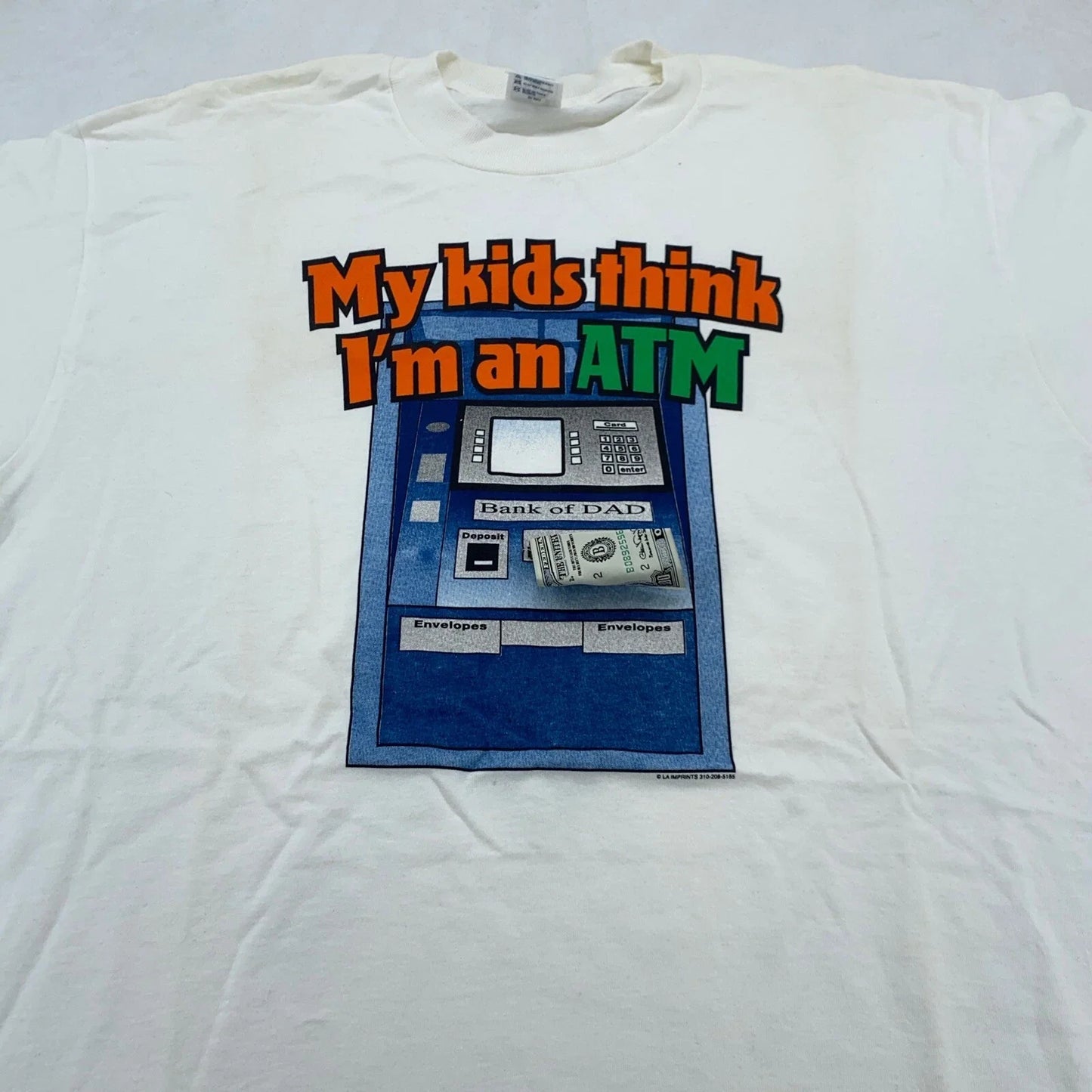 3D MONEY Vtg 90s MY KIDS THINK I'M AN ATM DAD T-Shirt XL funny joke costume Unisex T-shirt, Sweatshirt, Hoodie, Long Sleeve Tee - T-Shirt, Sweatshirt, Hoodie
