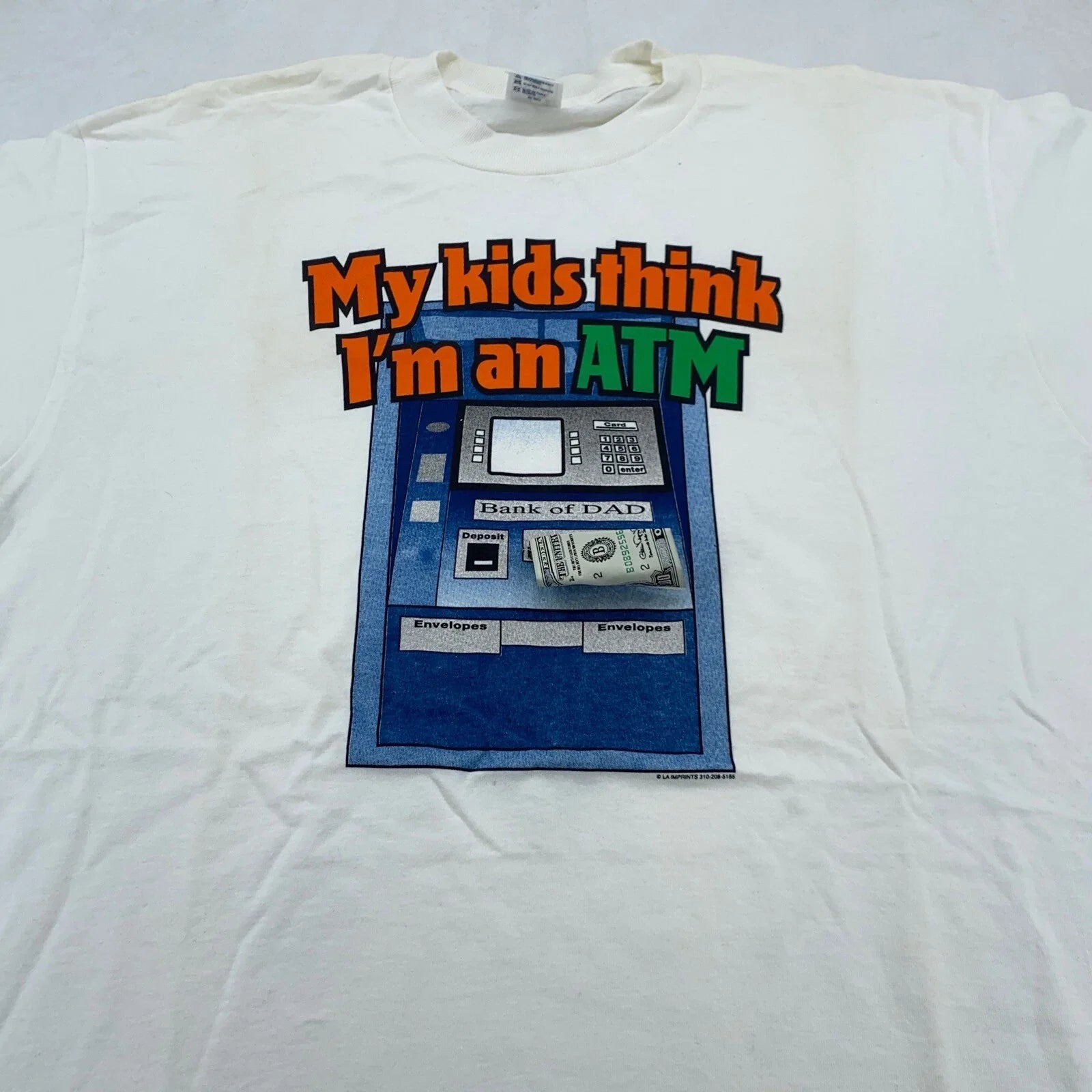 3D MONEY Vtg 90s MY KIDS THINK I'M AN ATM DAD T-Shirt XL funny joke costume Unisex T-shirt, Sweatshirt, Hoodie, Long Sleeve Tee - T-Shirt, Sweatshirt, Hoodie