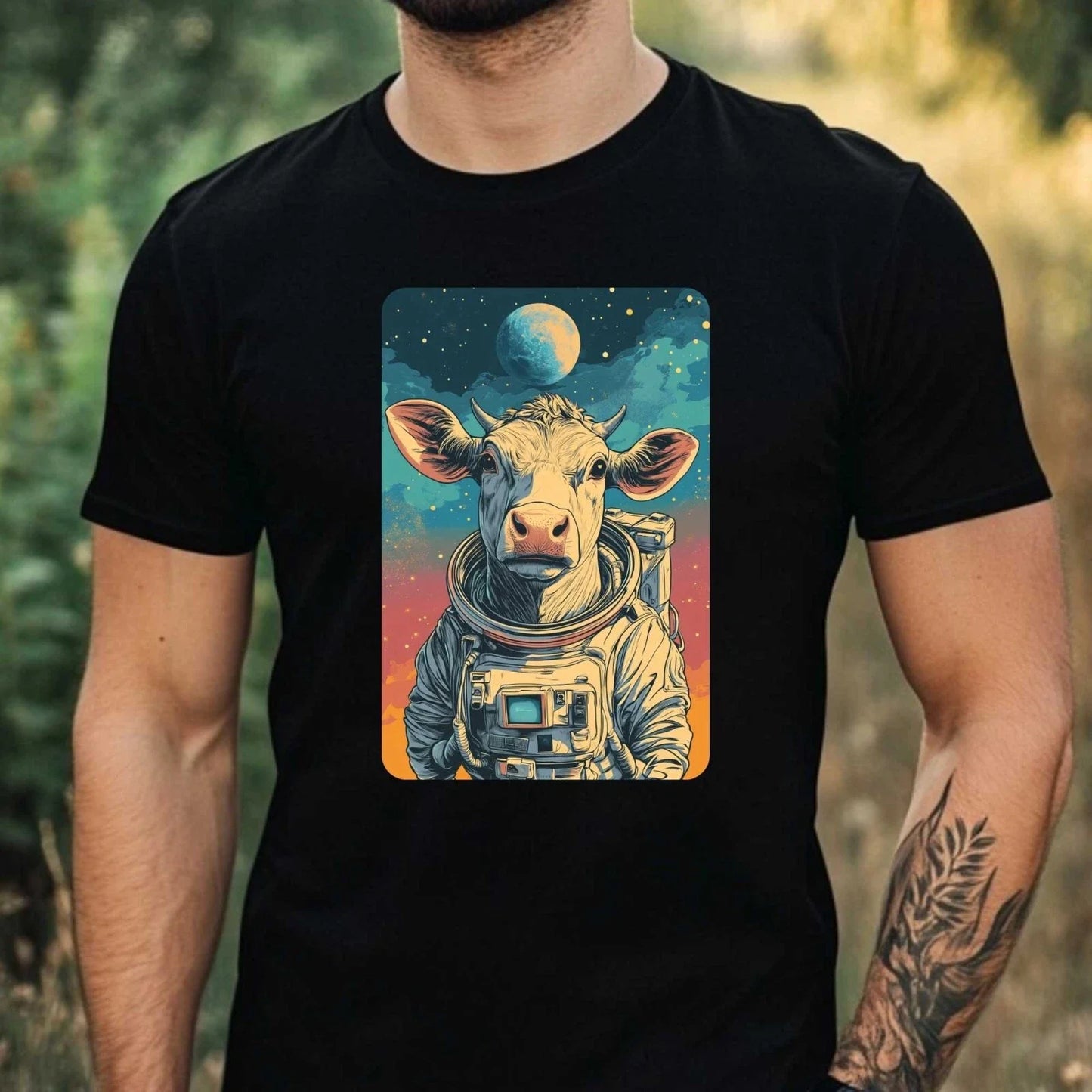Mens Cow as Astronaut Motif Cotton T-Shirt Size XS to 5XL Unisex T-shirt, Sweatshirt, Hoodie, Long Sleeve Tee - T-Shirt, Sweatshirt, Hoodie