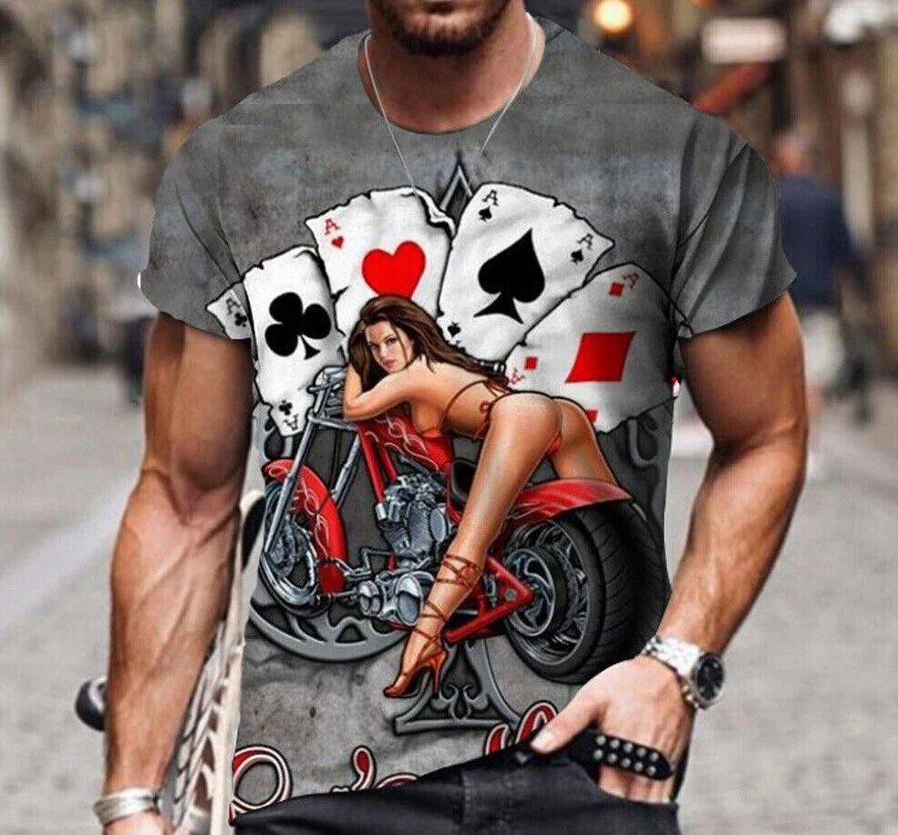 Pin-Up Beauty on a Lowrider Motorcycle Vintage Poker Card Tee REGULAR USA SIZING Unisex T-shirt, Sweatshirt, Hoodie, Long Sleeve Tee - T-Shirt, Sweatshirt, Hoodie