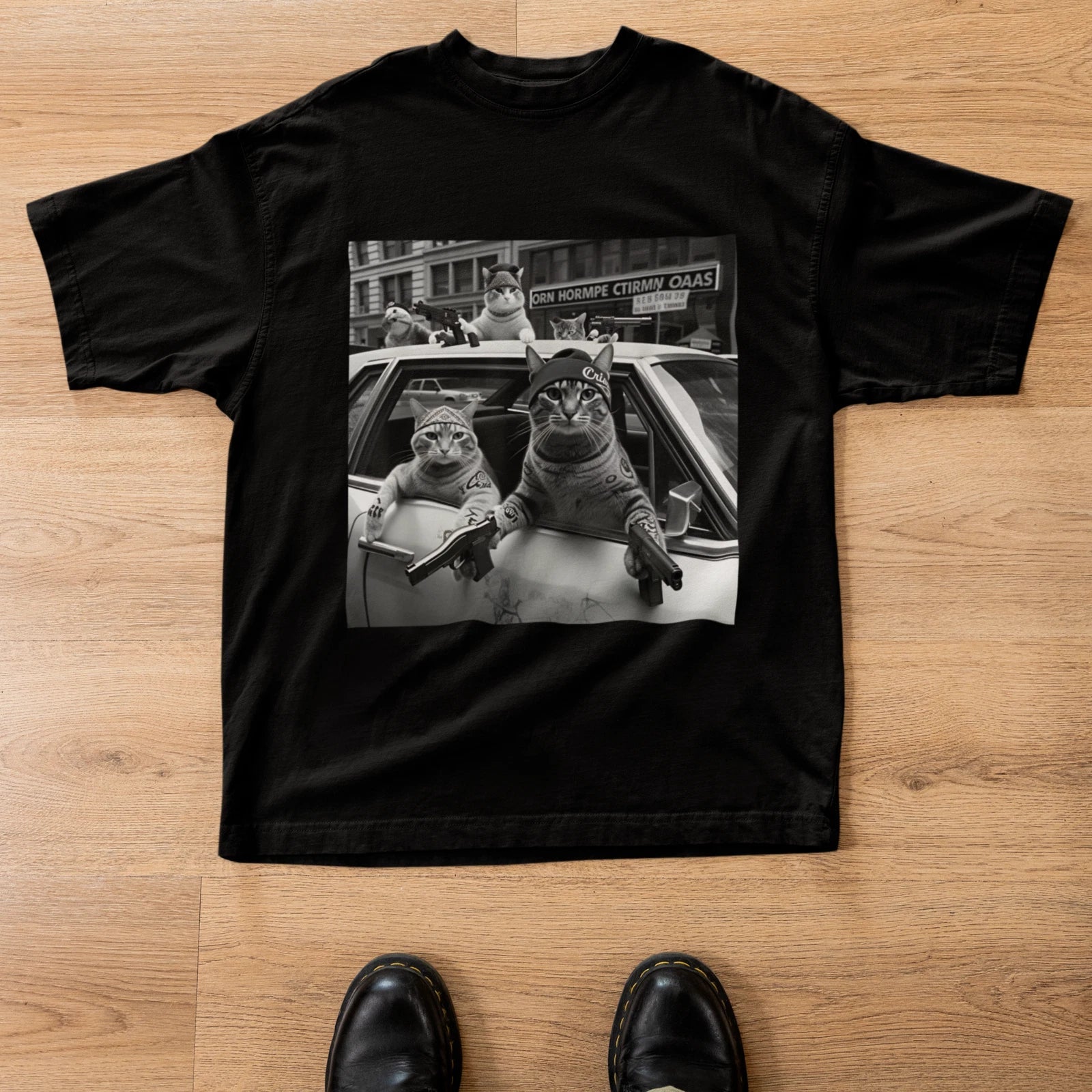 Funny Gangster Cat Graphic T-Shirt Streetwear Meme Cat Unisex Teeb Unisex T-shirt, Sweatshirt, Hoodie, Long Sleeve Tee - T-Shirt, Sweatshirt, Hoodie