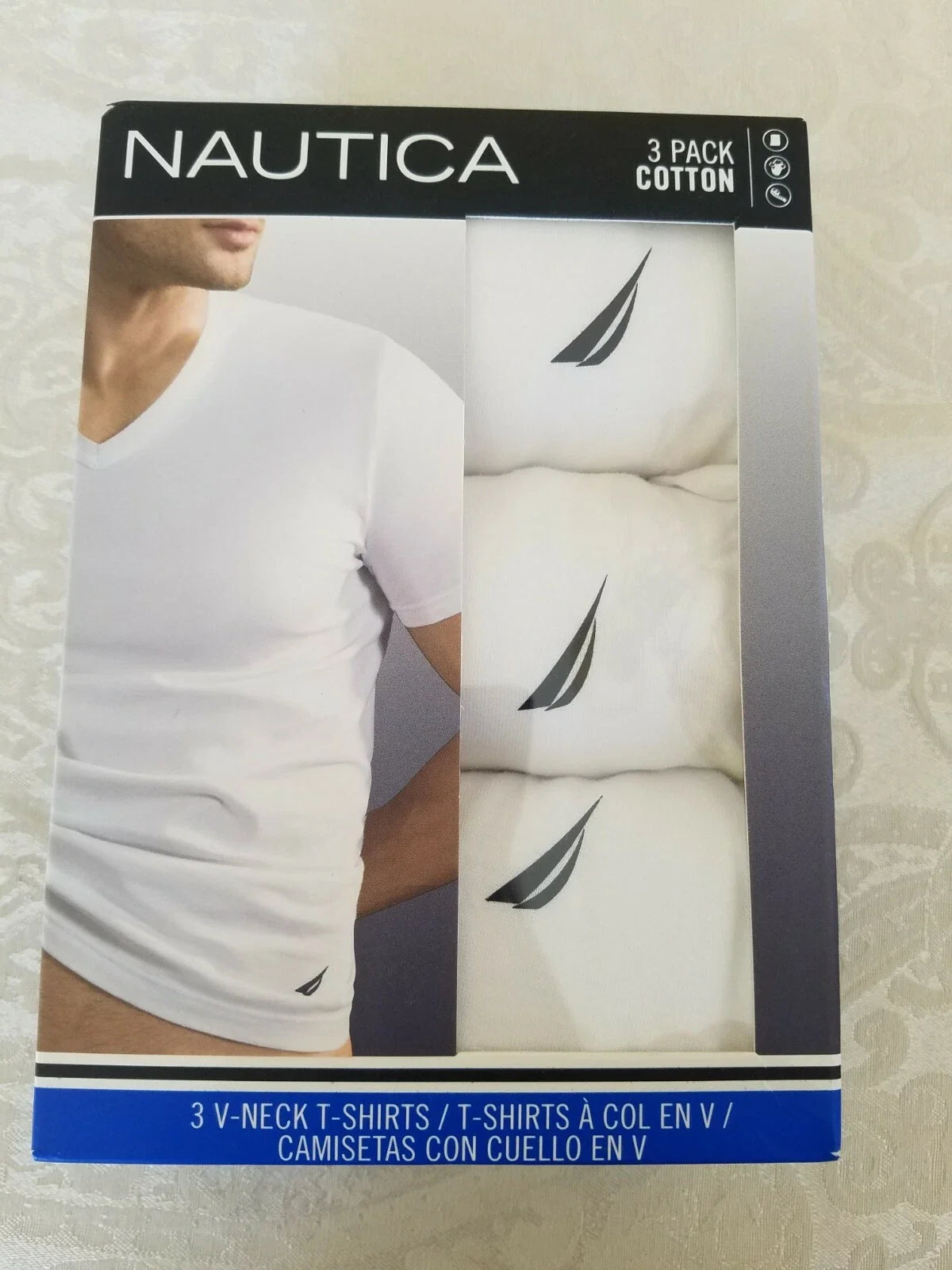 Nautica 3 Pack Cotton V-Neck T-Shirts Size M(38-40) New Unisex T-shirt, Sweatshirt, Hoodie, Long Sleeve Tee - T-Shirt, Sweatshirt, Hoodie