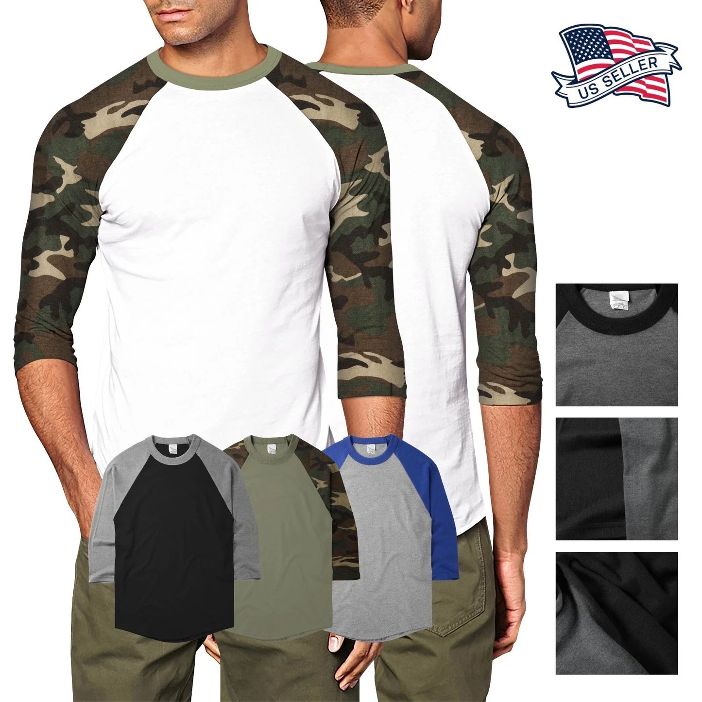 Mens Raglan T Shirts Baseball Tee 3/4 Sleeve Casual Active Plain Solid Sports Unisex T-shirt, Sweatshirt, Hoodie, Long Sleeve Tee - T-Shirt, Sweatshirt, Hoodie