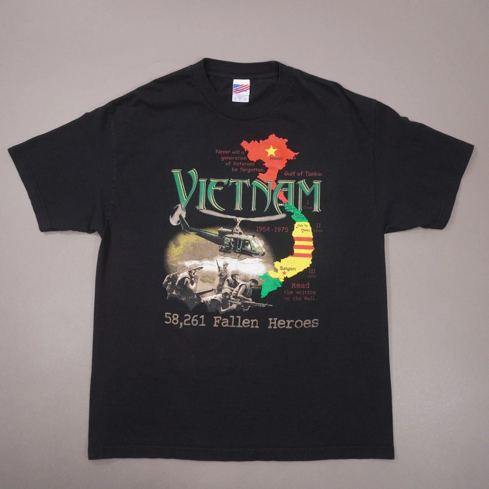 Vintage Y2K Vietnam Fallen Heroes T Shirt Mens XL Black Cotton Made USA EUC Unisex T-shirt, Sweatshirt, Hoodie, Long Sleeve Tee - T-Shirt, Sweatshirt, Hoodie