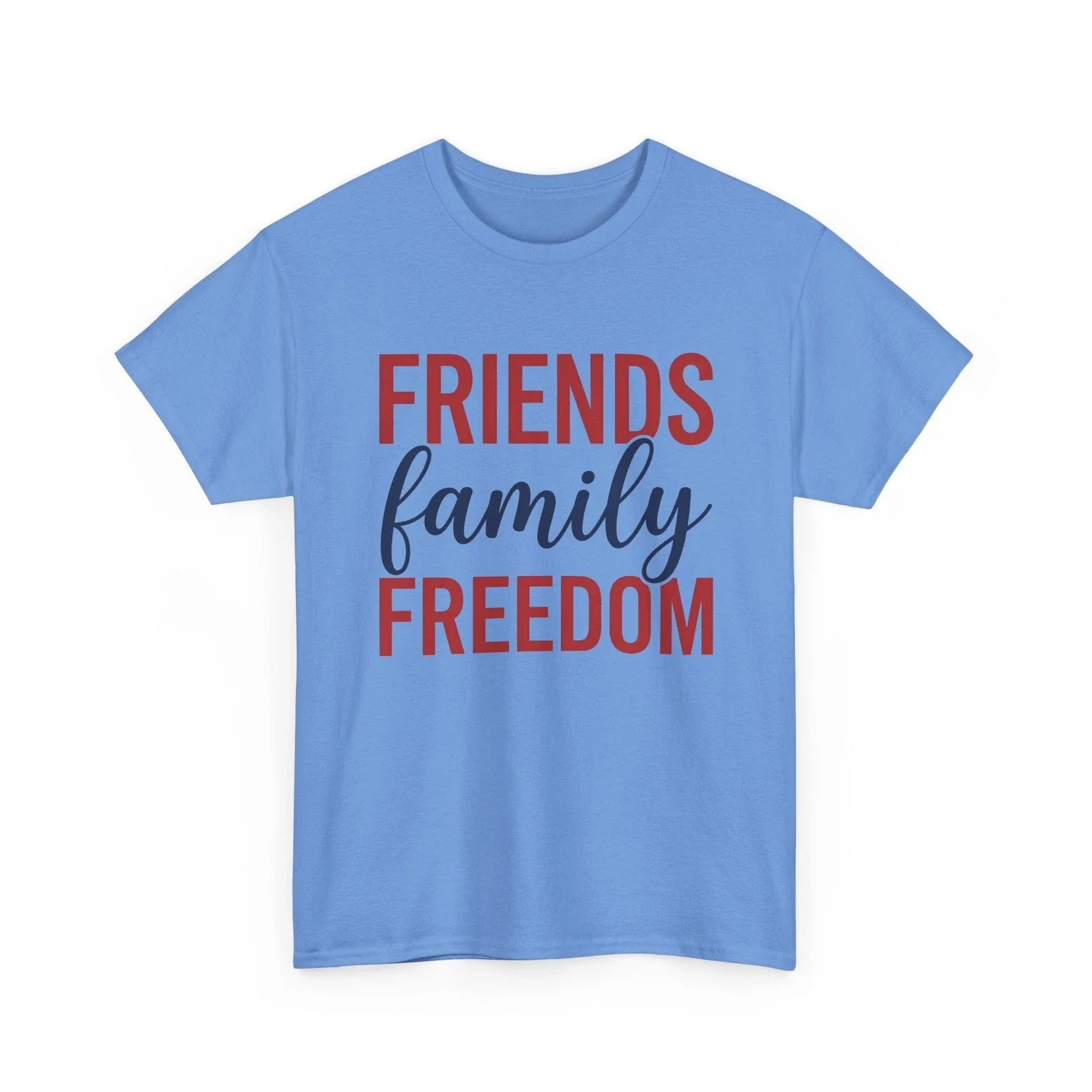 Friends Family Freedom T-Shirt Patriotic Typography Tee America 250 Independence Unisex T-shirt, Sweatshirt, Hoodie, Long Sleeve Tee - T-Shirt, Sweatshirt, Hoodie