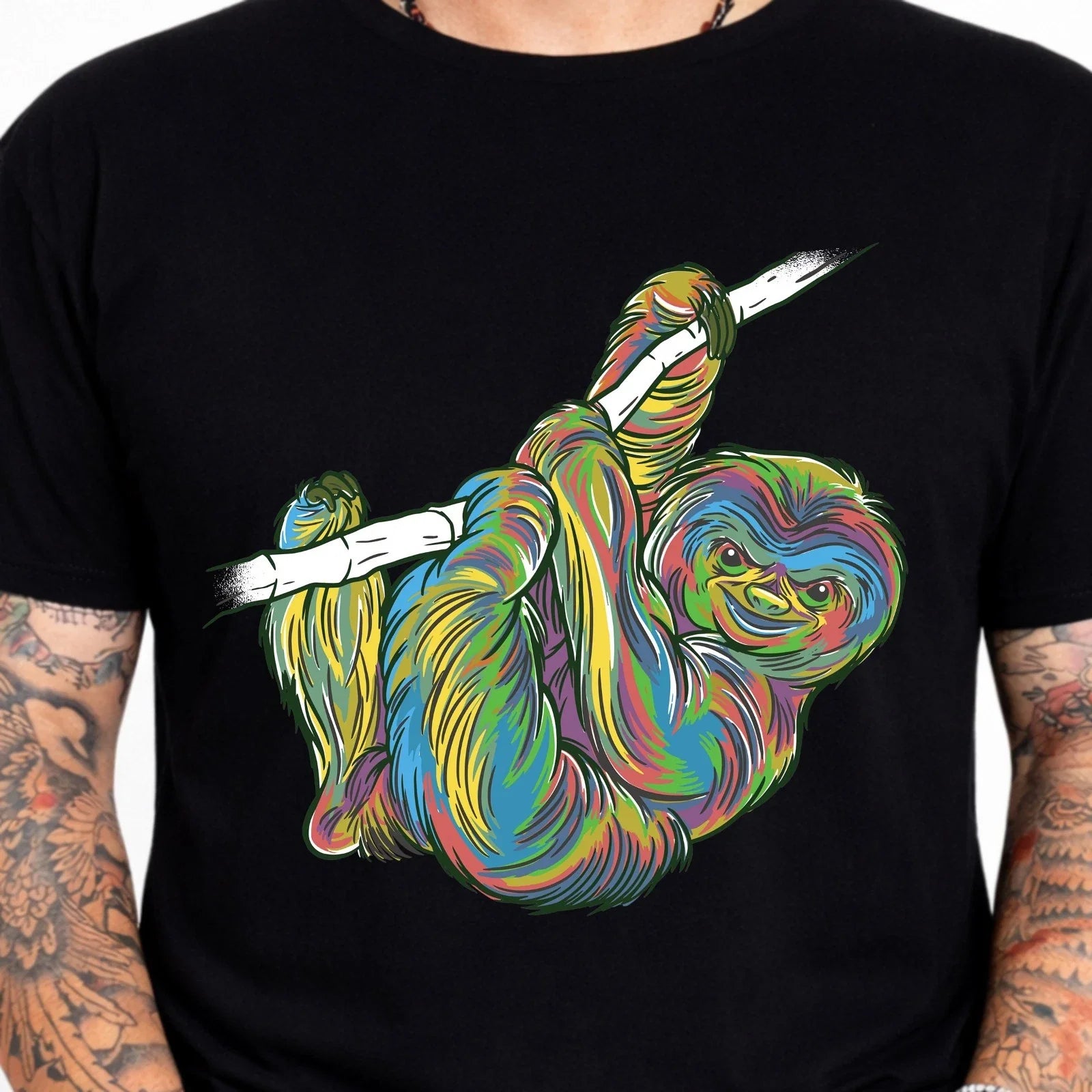 Sloth Tee Colorful Pop Art Cute Animal Lover Rainbow Wildlife Graphic Shirt. Unisex T-shirt, Sweatshirt, Hoodie, Long Sleeve Tee - T-Shirt, Sweatshirt, Hoodie